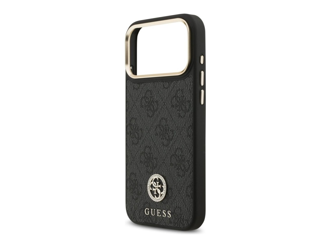 Guess 4G Srtass Logo & Big Strap Metal Buttons MagSafe Case for iPhone 17 Pro Max - Black