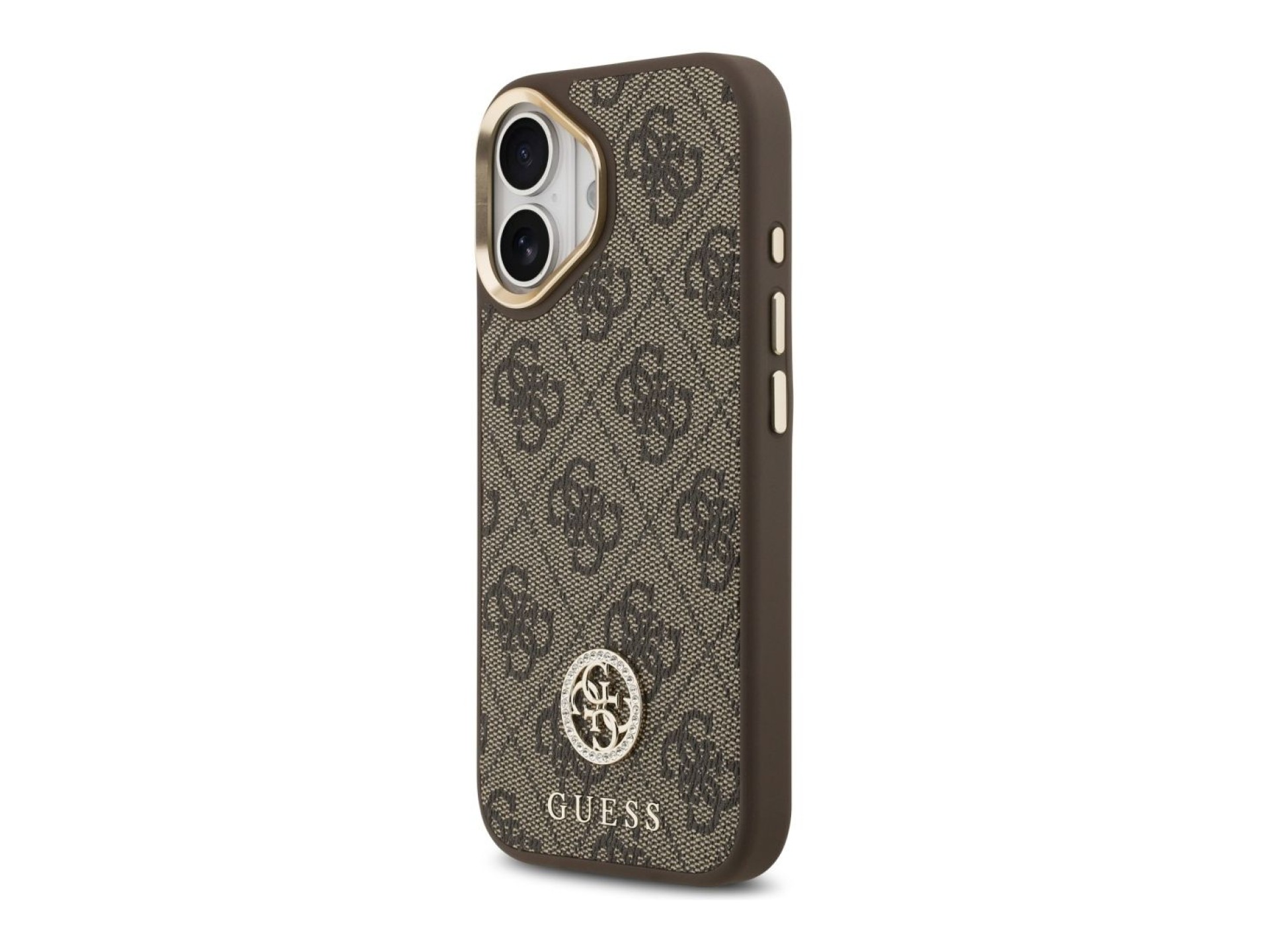 Guess 4G Strass Logo & Big Strap Metal Buttons MagSafe Case for iPhone 17 - Brown