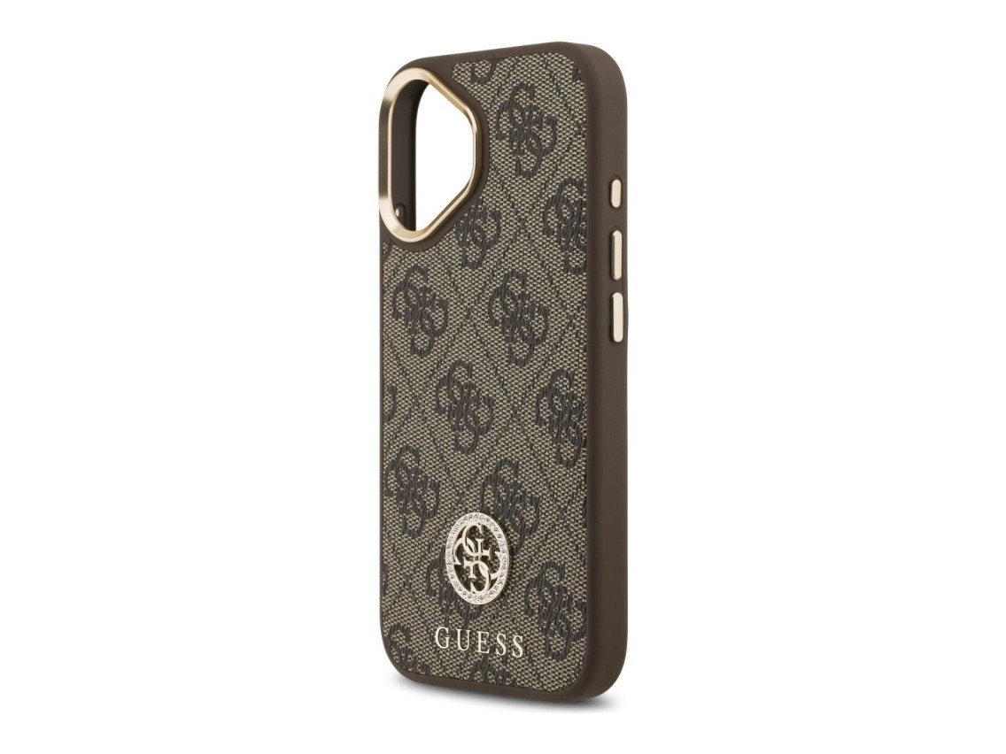 Guess 4G Strass Logo & Big Strap Metal Buttons MagSafe Case for iPhone 17 - Brown