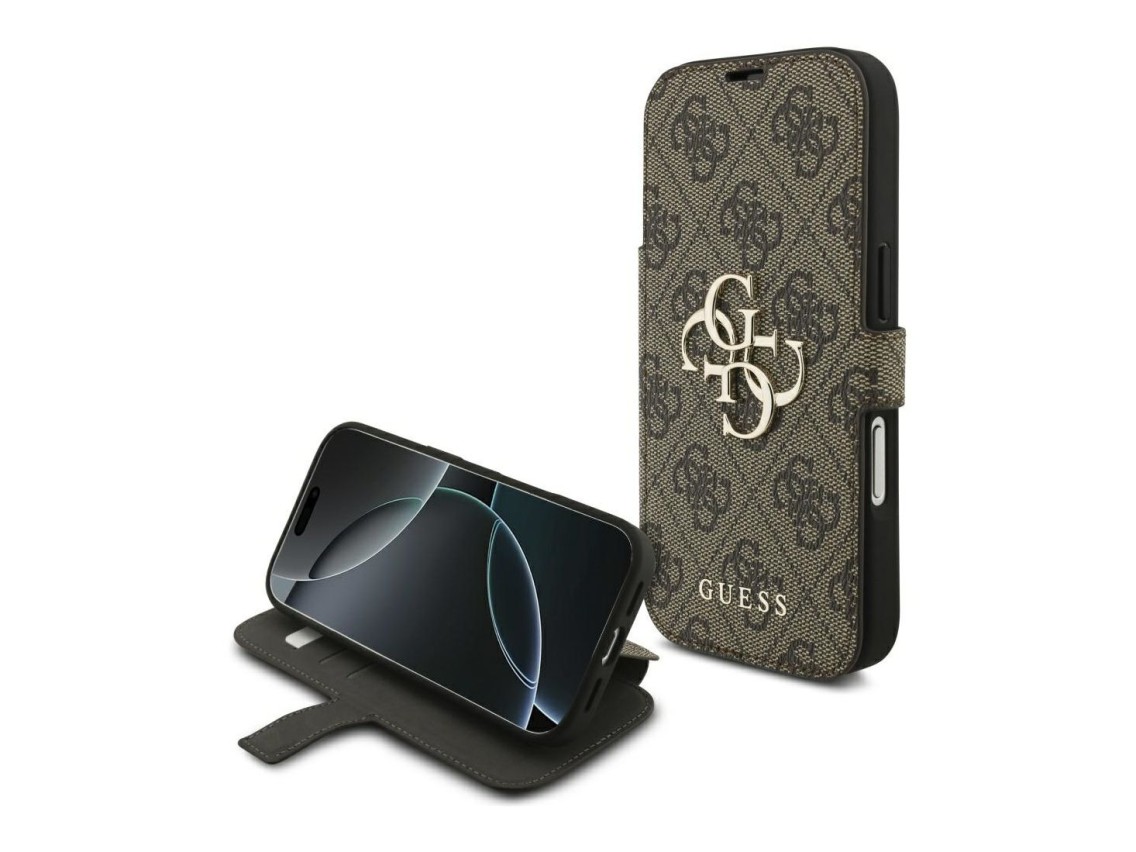 Funda metálica con logo Guess Book 4G para iPhone 17 Pro - Marrón