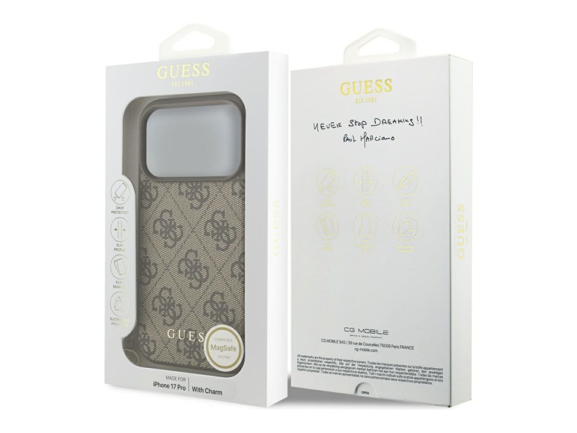 Capa MagSafe Guess 4G Charms Collection para iPhone 17 Pro - castanho