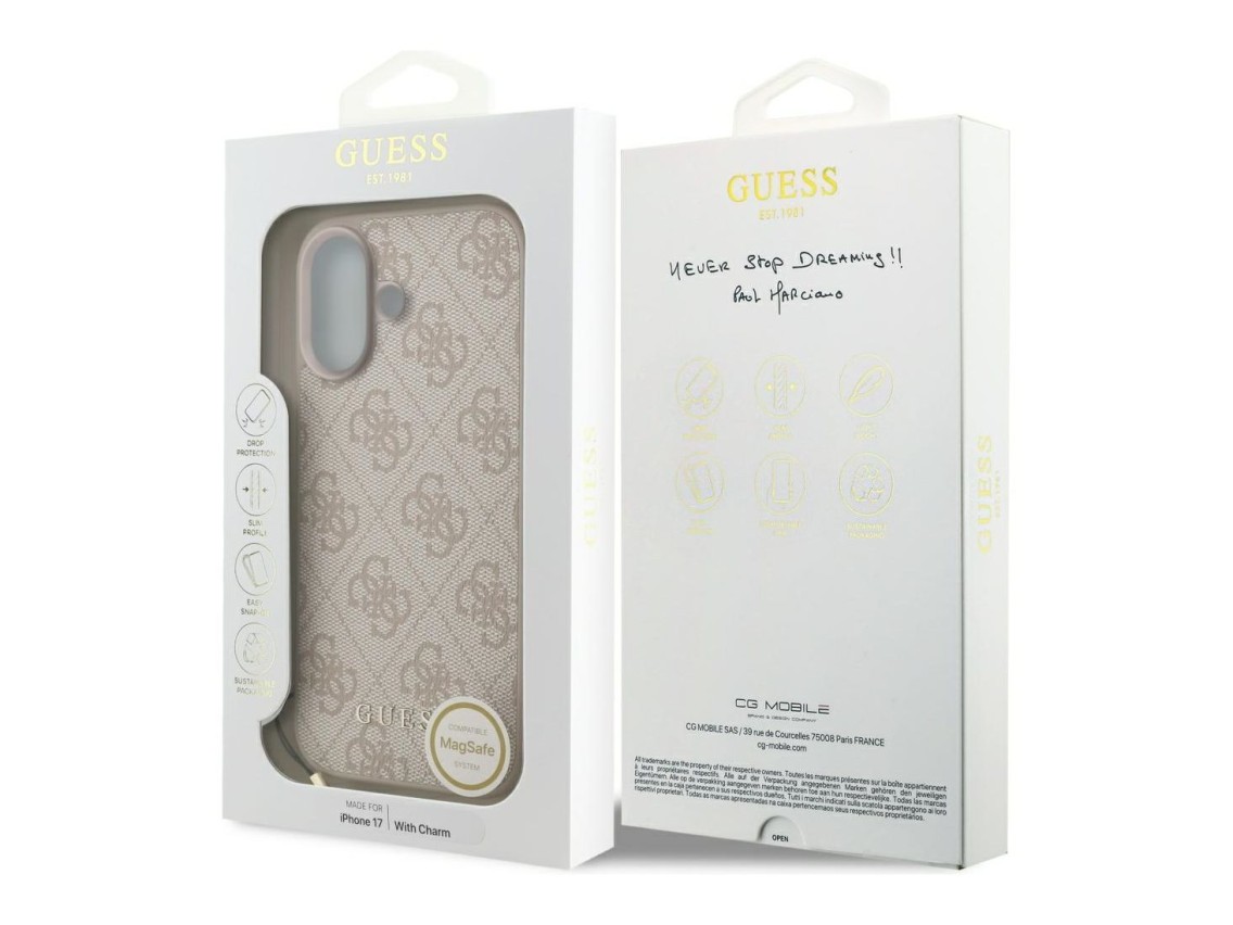 Capa MagSafe Guess 4G Charms Collection para iPhone 17 - Rosa