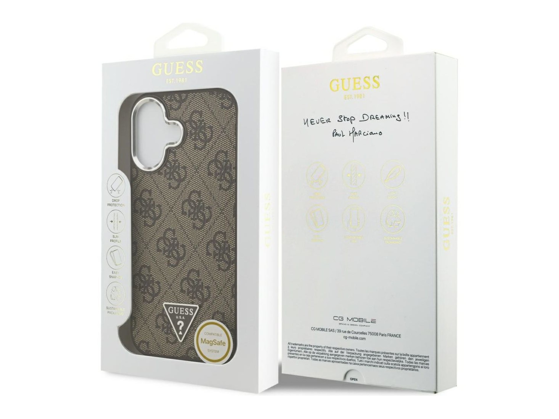 Funda Guess 4G Triangle Logo MagSafe para iPhone 17 - marrón