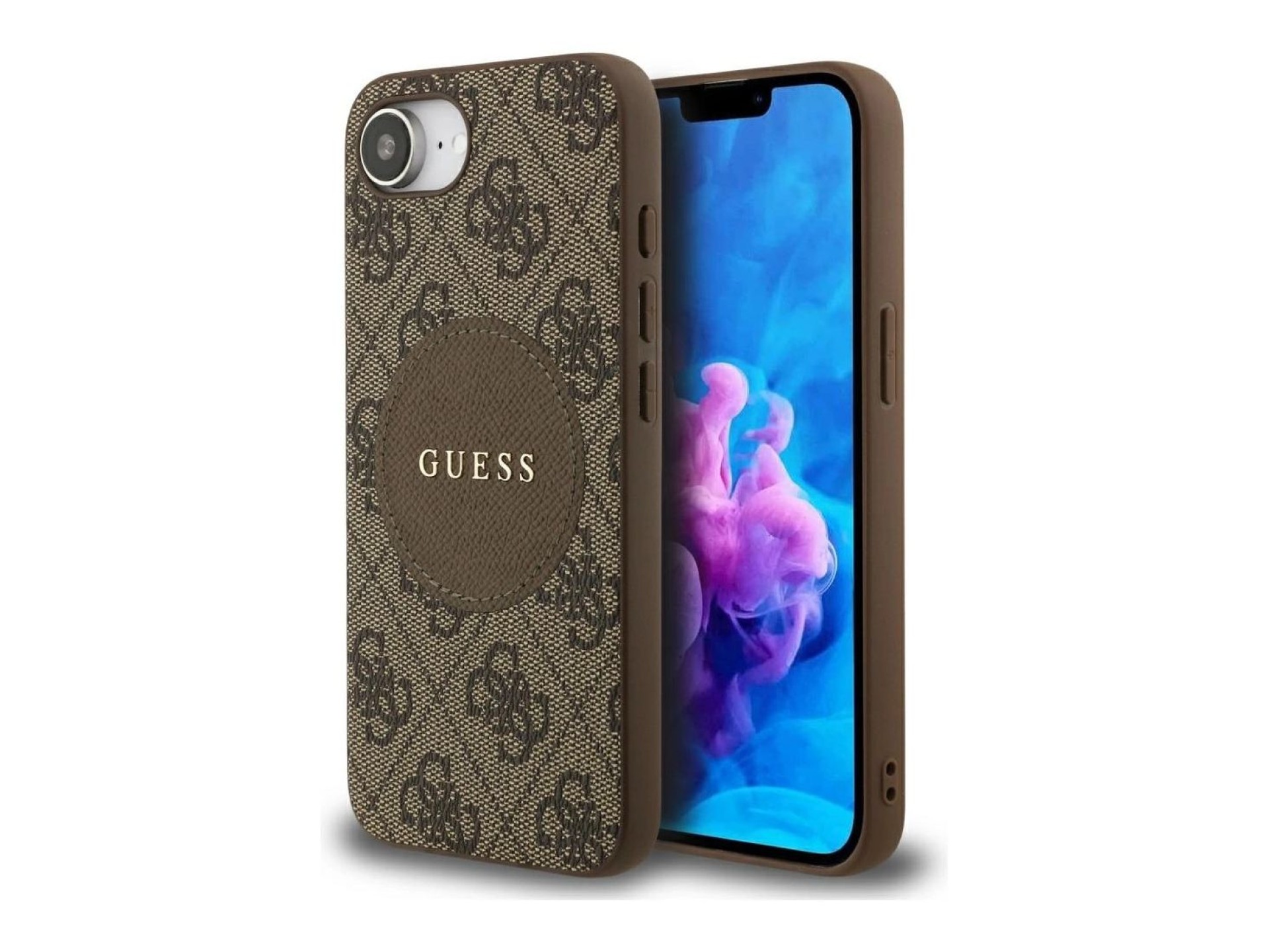 Funda Guess 4G Circle Classic Logo MagSafe para iPhone 16e - marrón