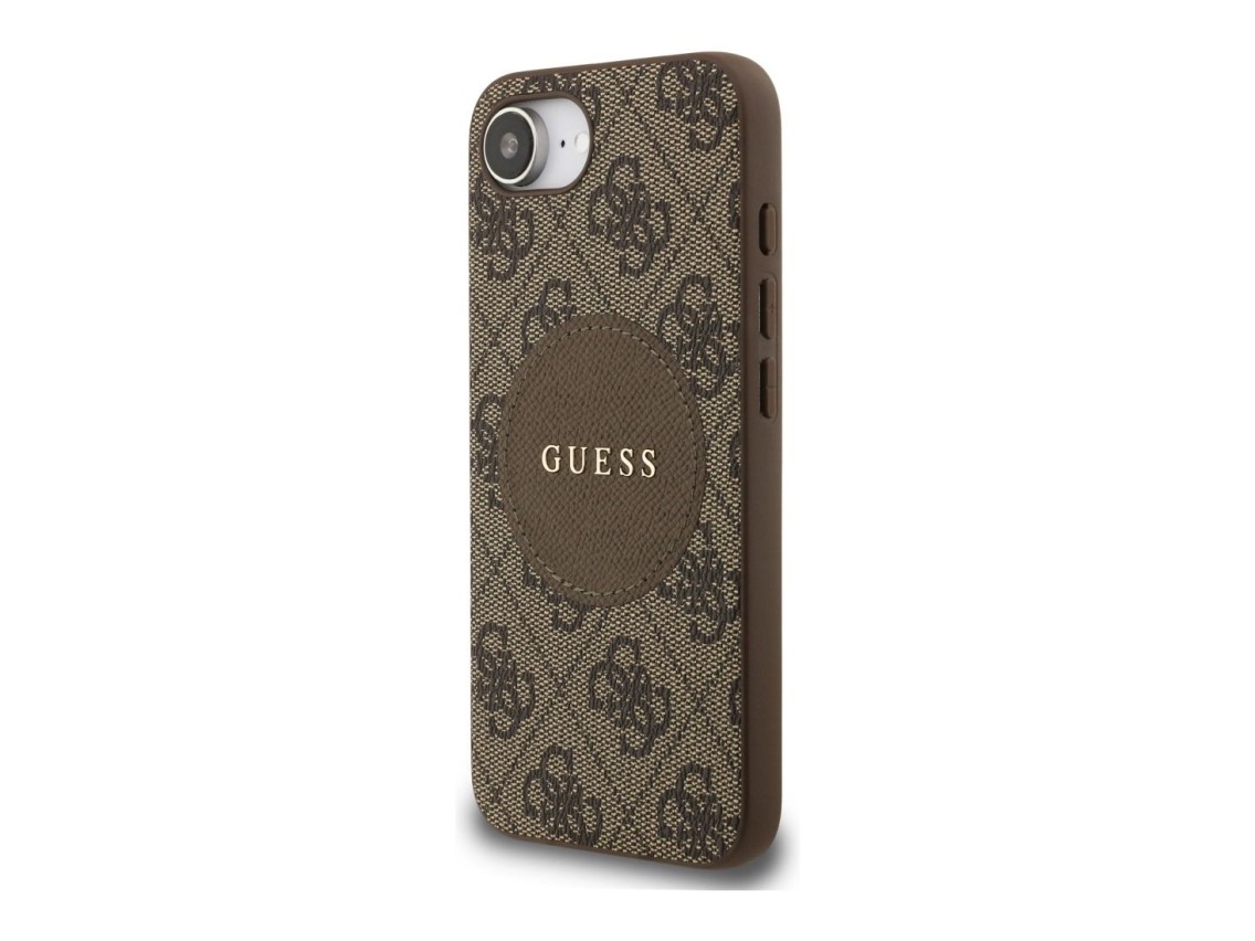 Funda Guess 4G Circle Classic Logo MagSafe para iPhone 16e - marrón