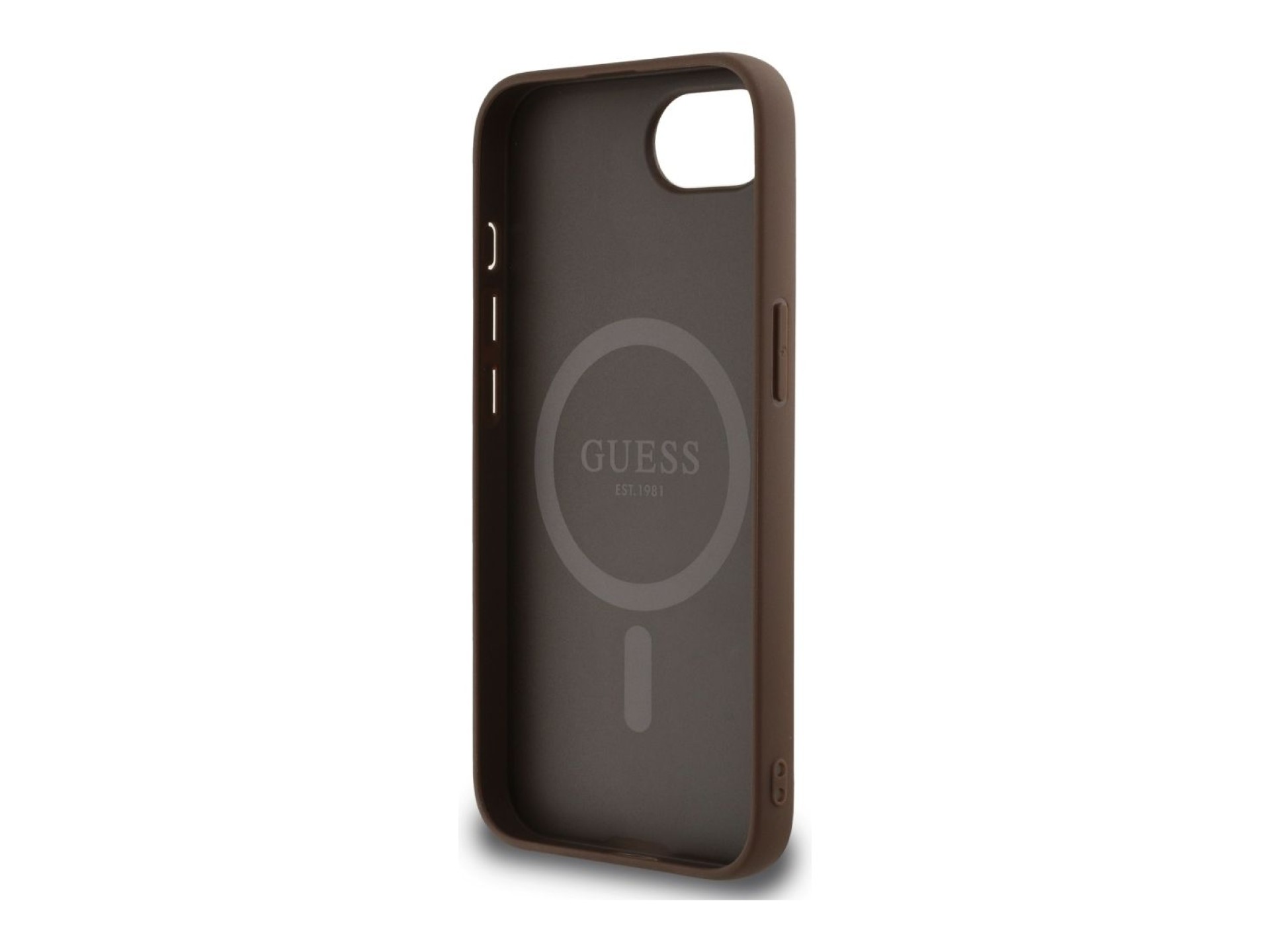 Funda Guess 4G Circle Classic Logo MagSafe para iPhone 16e - marrón