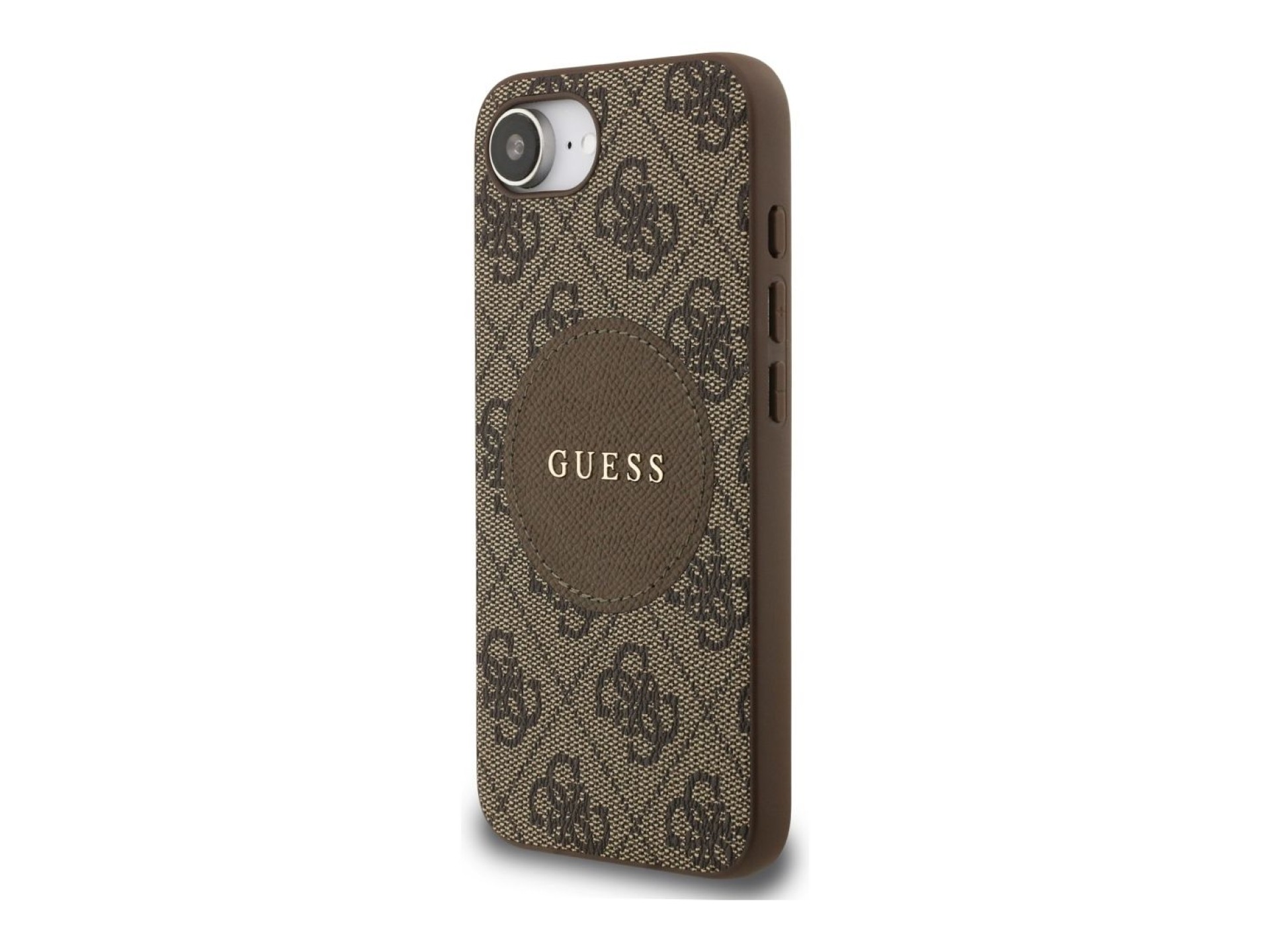 Funda Guess 4G Circle Classic Logo MagSafe para iPhone 16e - marrón