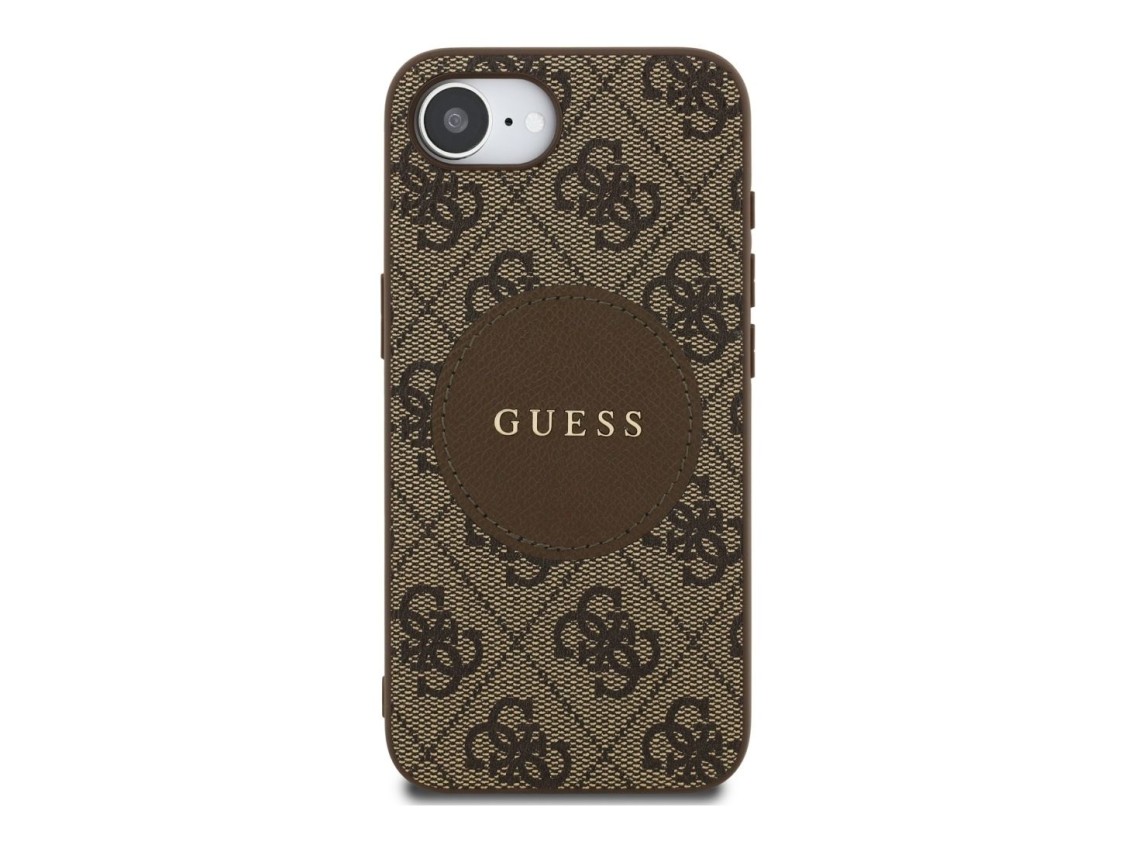 Funda Guess 4G Circle Classic Logo MagSafe para iPhone 16e - marrón