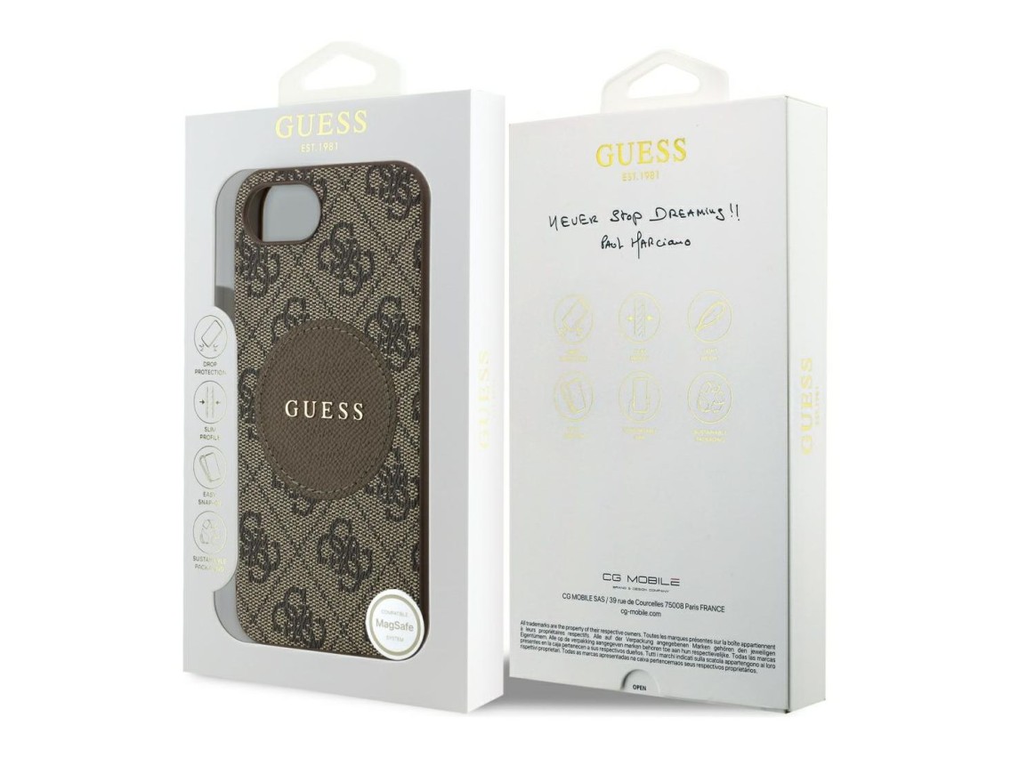 Funda Guess 4G Circle Classic Logo MagSafe para iPhone 16e - marr�n