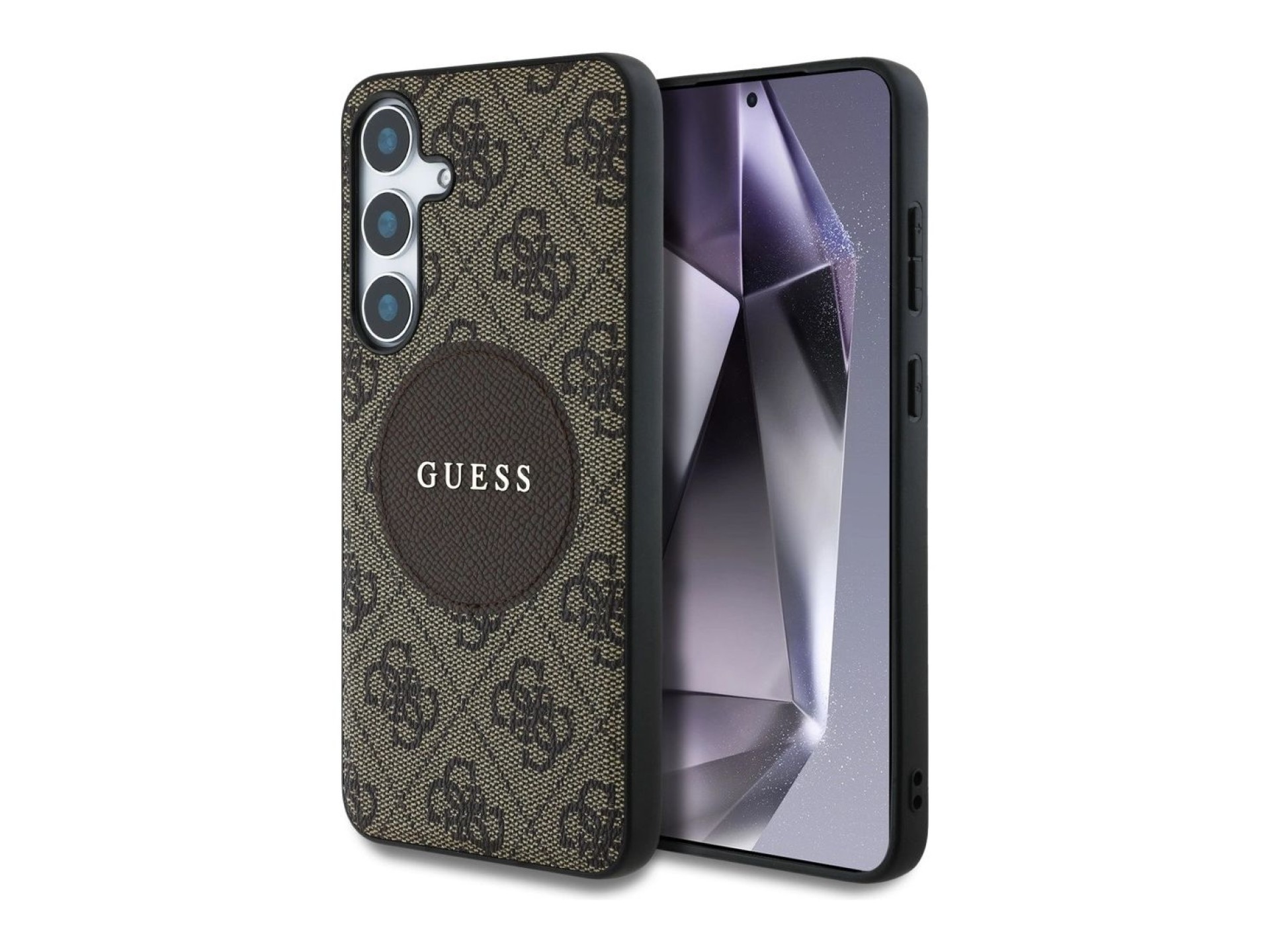 Funda Guess 4G Round Patch Classic Logo MagSafe para Samsung Galaxy S25 Plus - Marrón