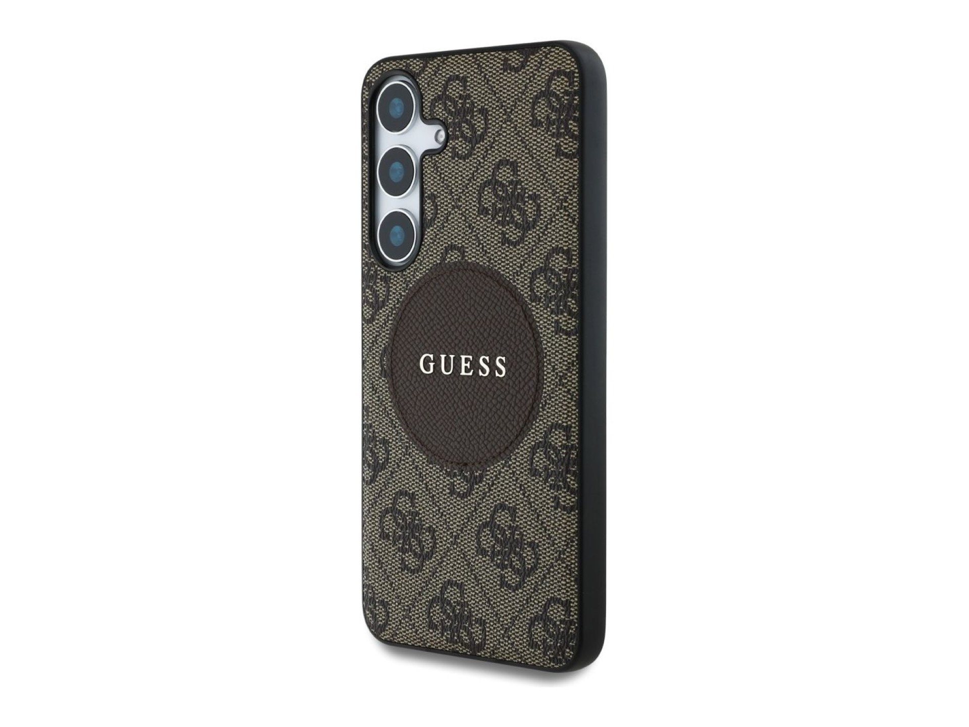 Funda Guess 4G Round Patch Classic Logo MagSafe para Samsung Galaxy S25 Plus - Marrón