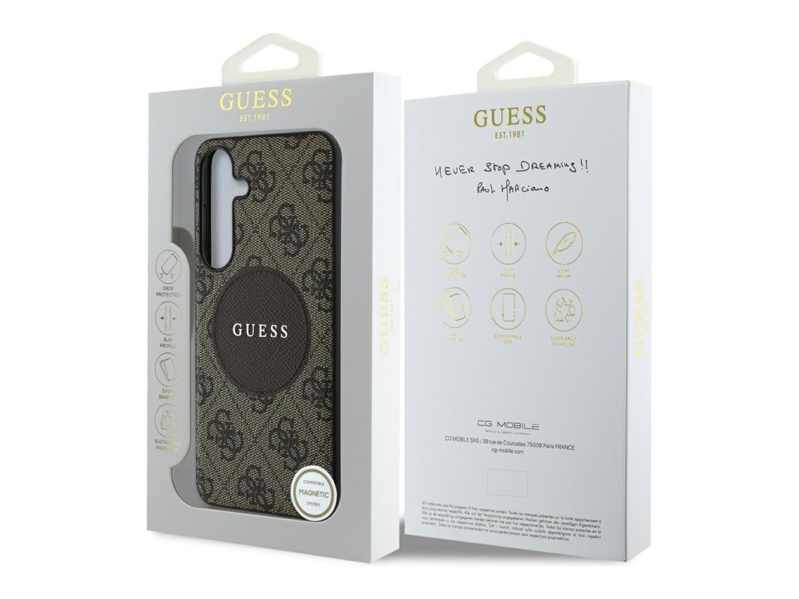 Funda Guess 4G Round Patch Classic Logo MagSafe para Samsung Galaxy S25 Plus - Marrón