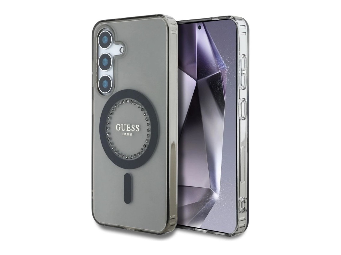 Guess Rhinestones Printed Classic Logo MagSafe Samsung Galaxy S25 case black