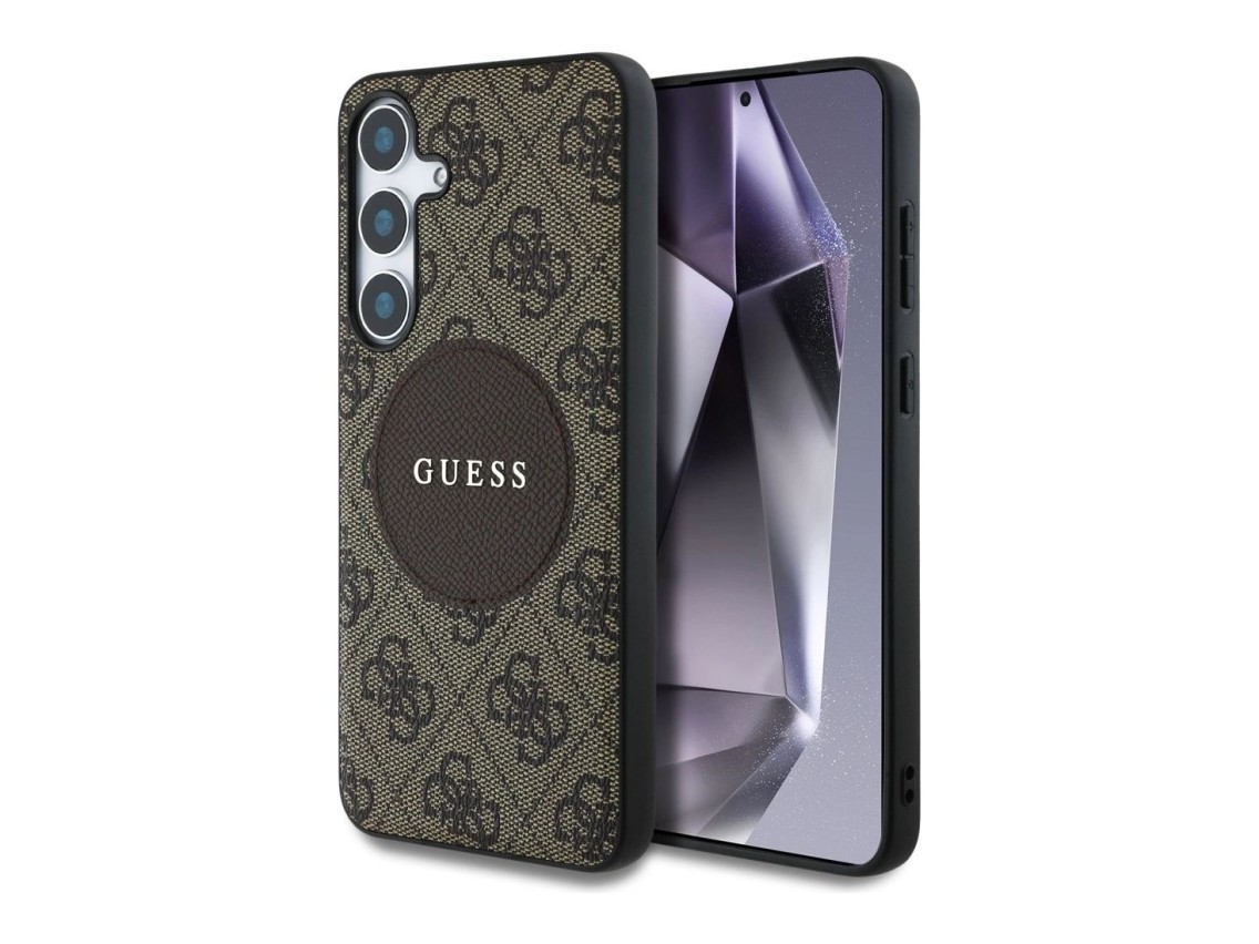 Funda Guess 4G Round Patch Classic Logo MagSafe para Samsung Galaxy S25 Plus - Marrón