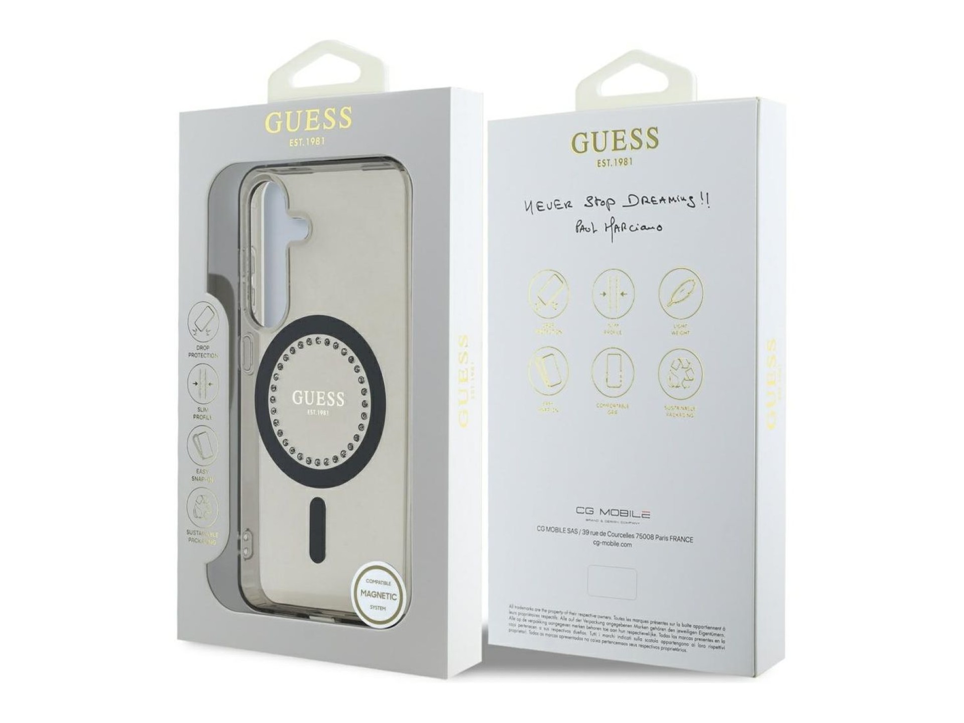 Guess Rhinestones Printed Classic Logo MagSafe Samsung Galaxy S25 case black