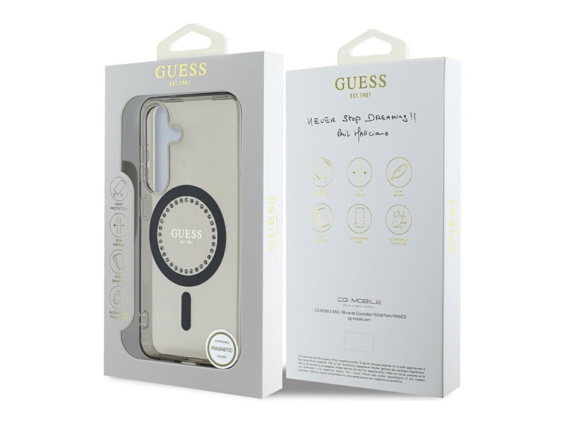Guess Rhinestones Printed Classic Logo MagSafe Samsung Galaxy S25 case black