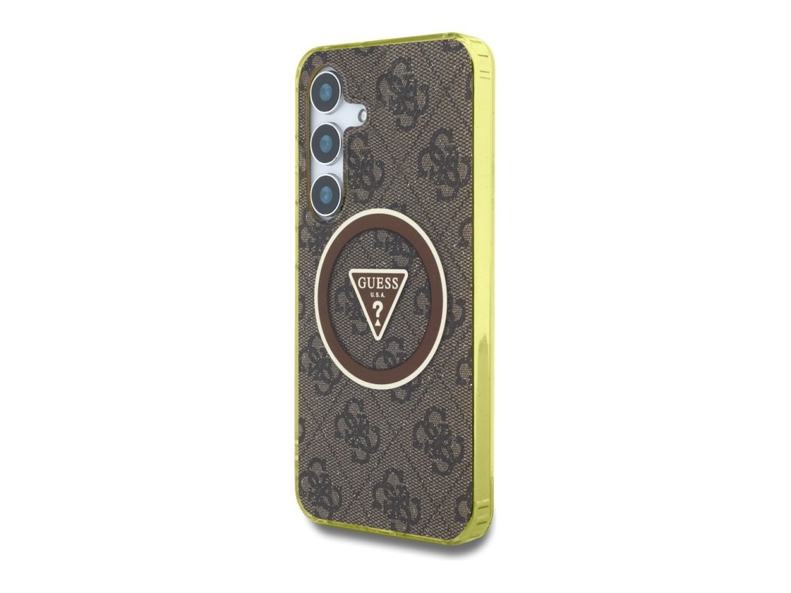 Guess 4G Glitter Triangle Buttons MagSafe Case for Samsung Galaxy S25 Brown