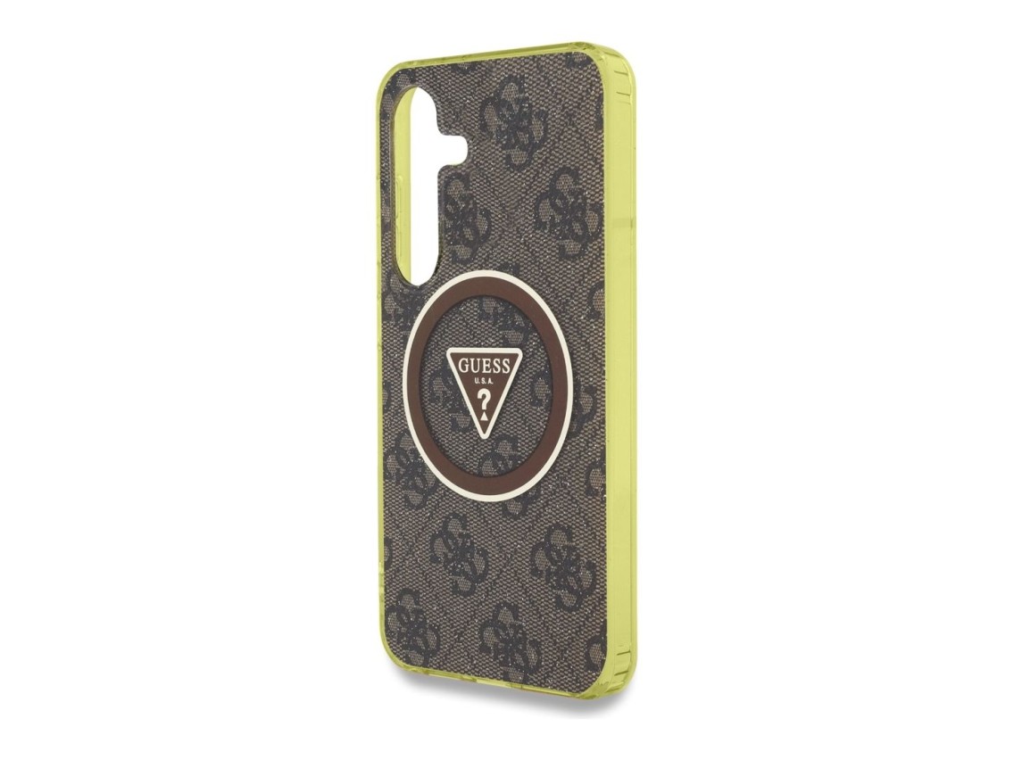 Guess 4G Glitter Triangle Buttons MagSafe Case for Samsung Galaxy S25 Brown