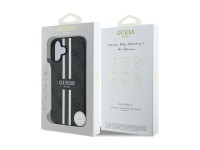 Capa Guess 4G com estampado de riscas e MagSafe para iPhone 16 - preta Capa Guess 4G com estampado de riscas e MagSafe para iPhone 16 - preta