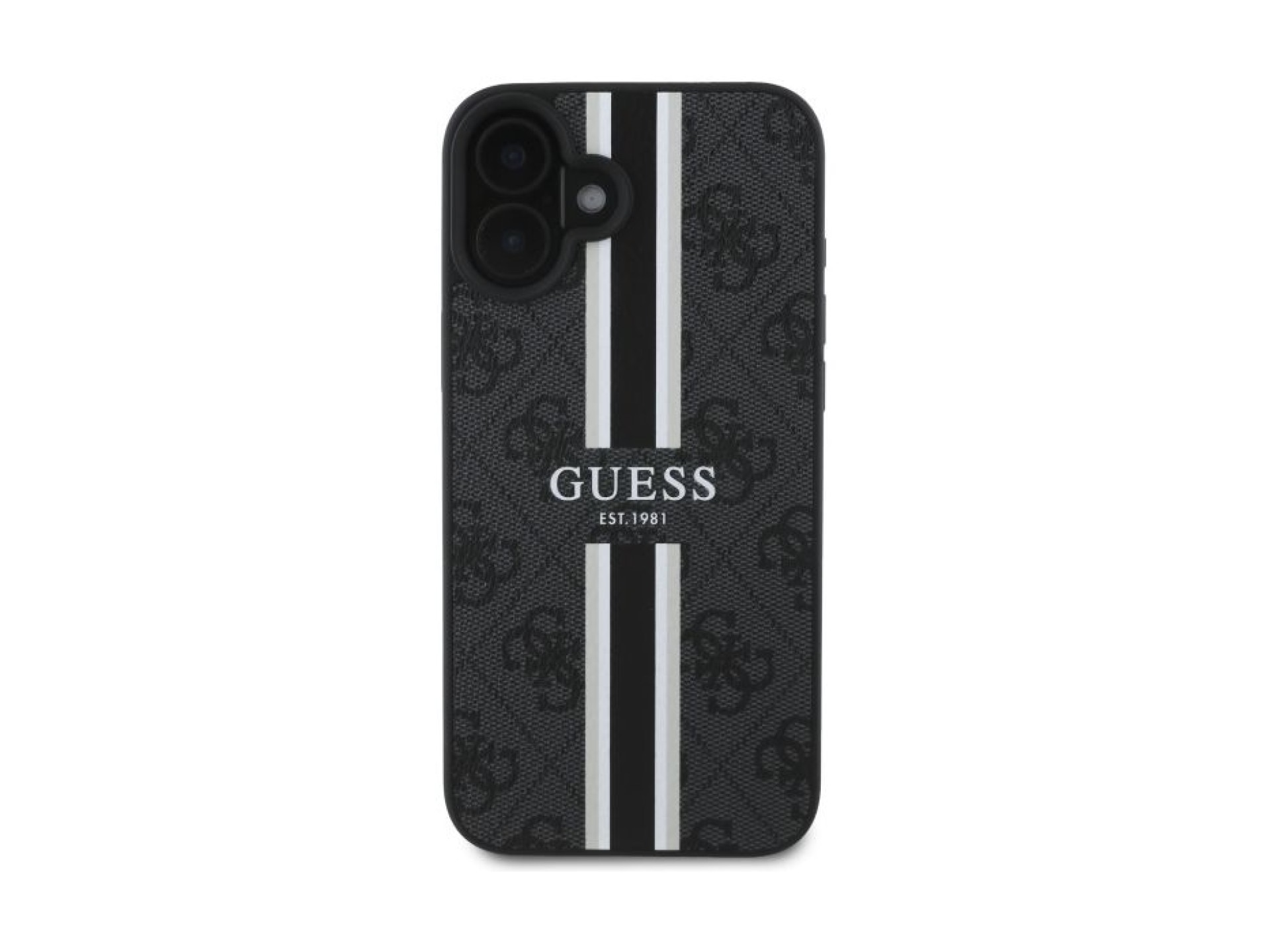Capa Guess 4G com estampado de riscas e MagSafe para iPhone 16 - preta