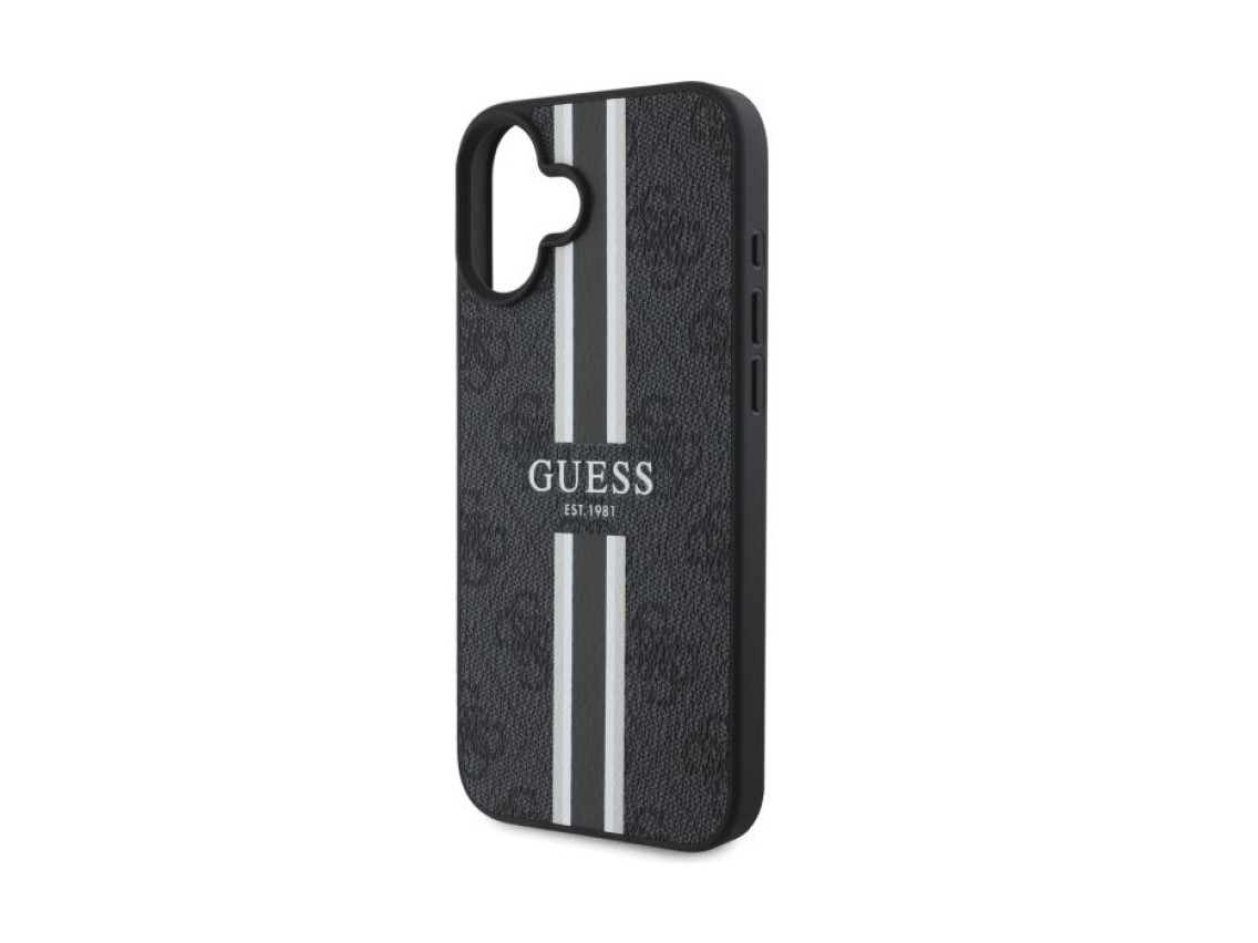 Capa Guess 4G com estampado de riscas e MagSafe para iPhone 16 - preta