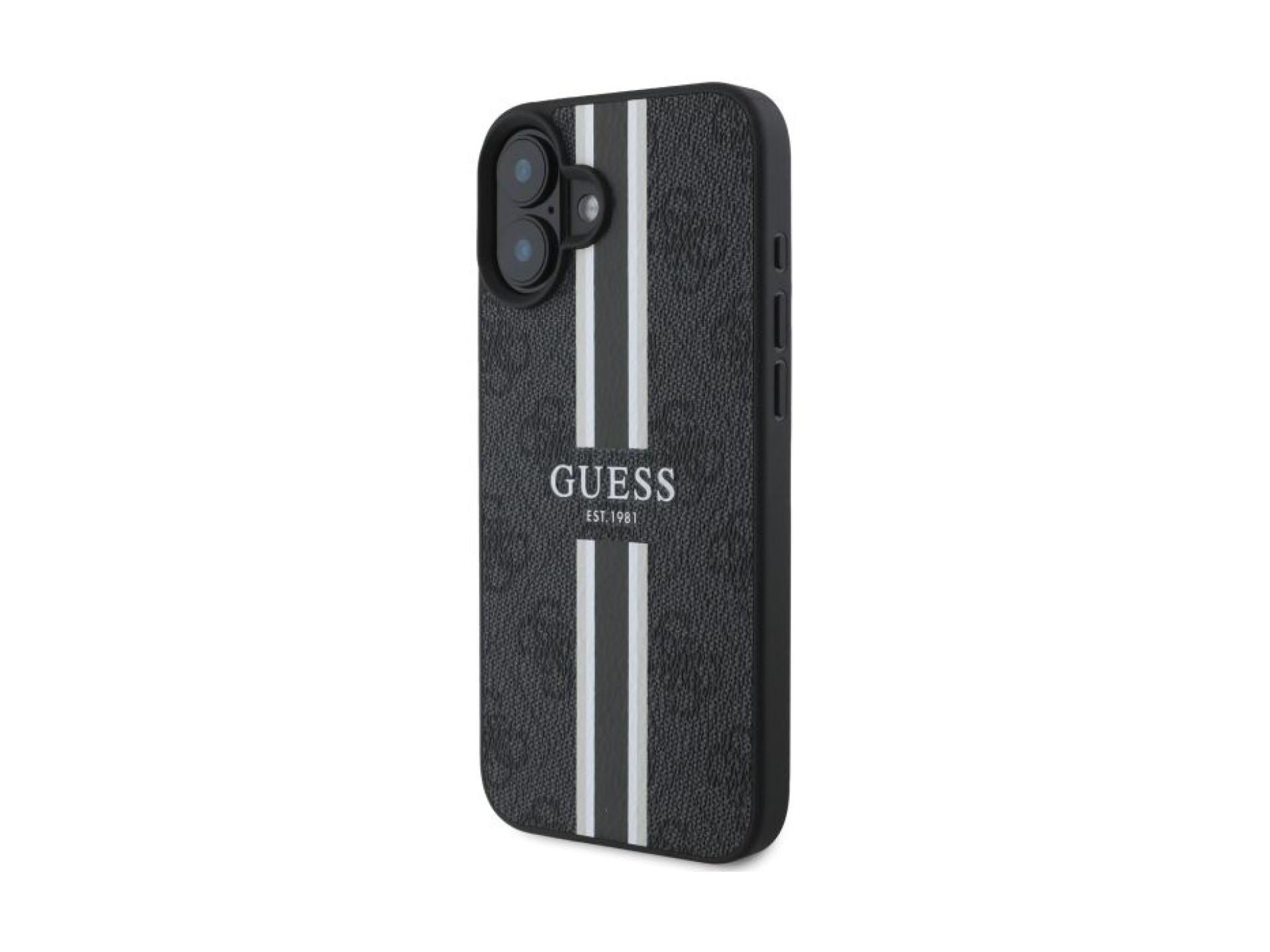 Capa Guess 4G com estampado de riscas e MagSafe para iPhone 16 - preta