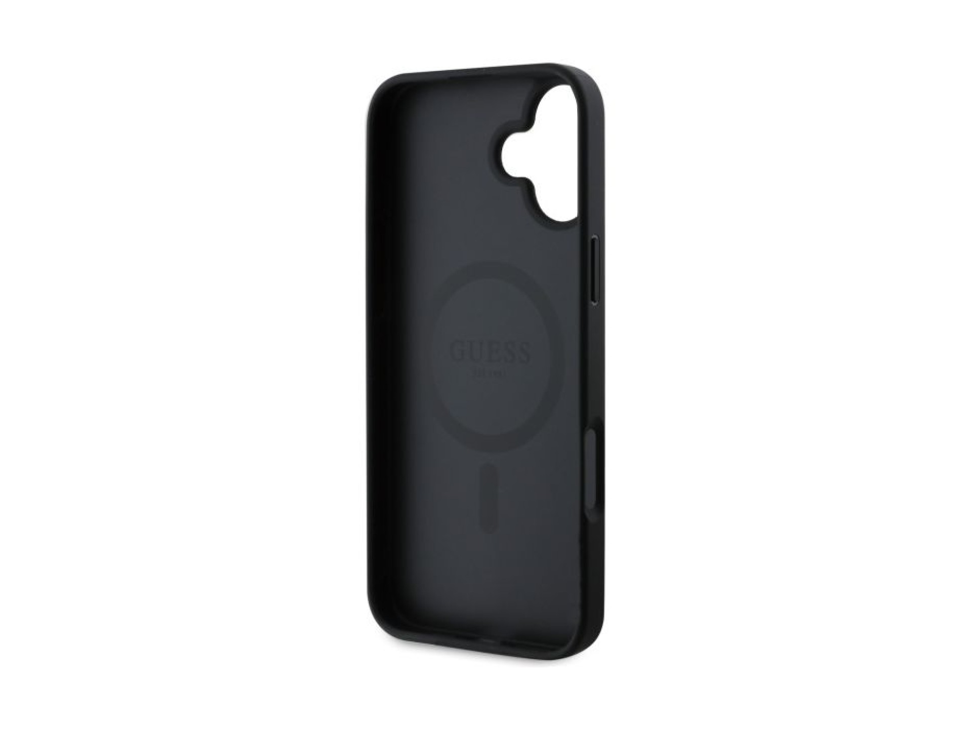 Capa Guess 4G com estampado de riscas e MagSafe para iPhone 16 - preta