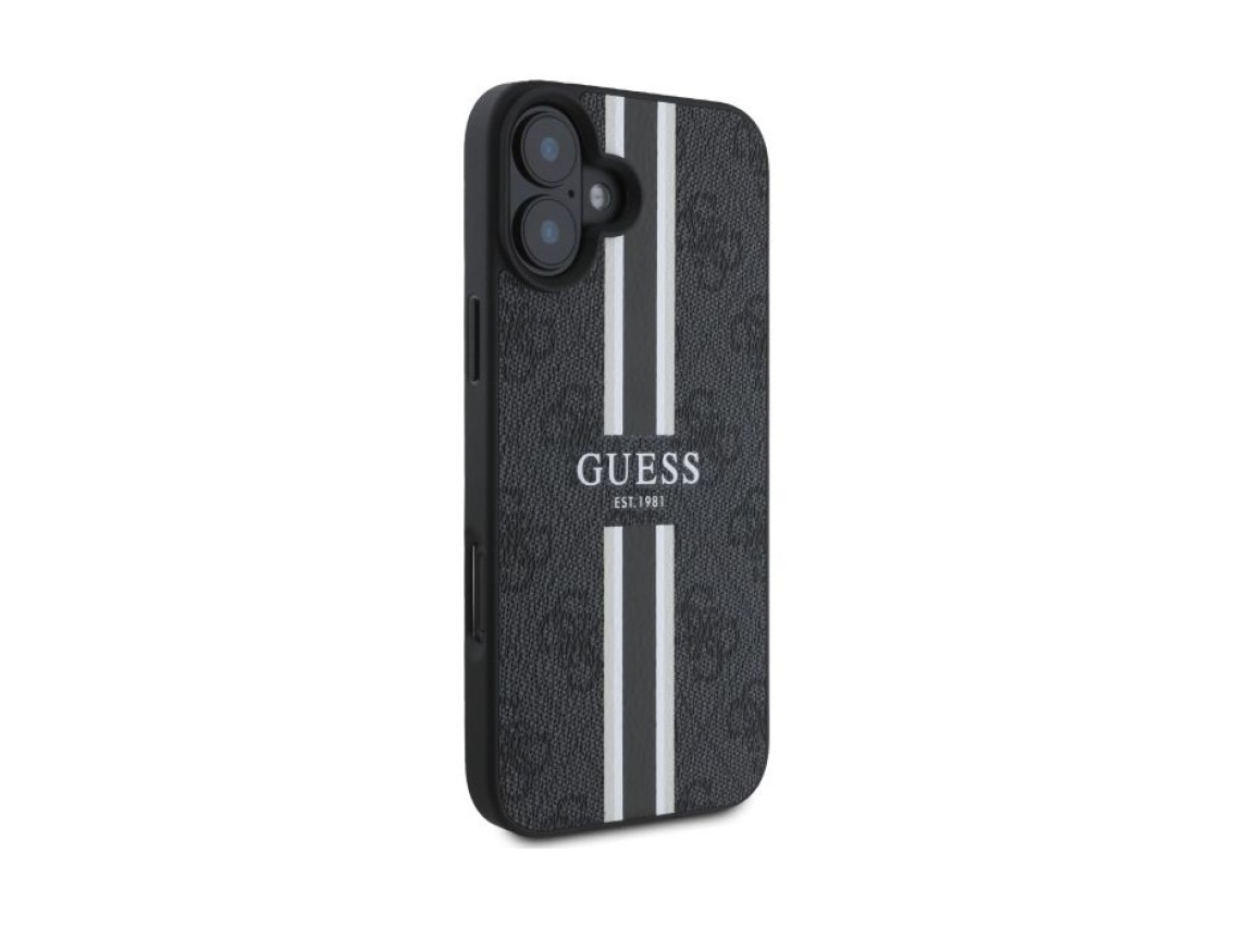 Capa Guess 4G com estampado de riscas e MagSafe para iPhone 16 - preta