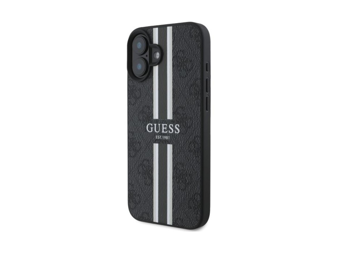 Capa Guess 4G com estampado de riscas e MagSafe para iPhone 16 - preta