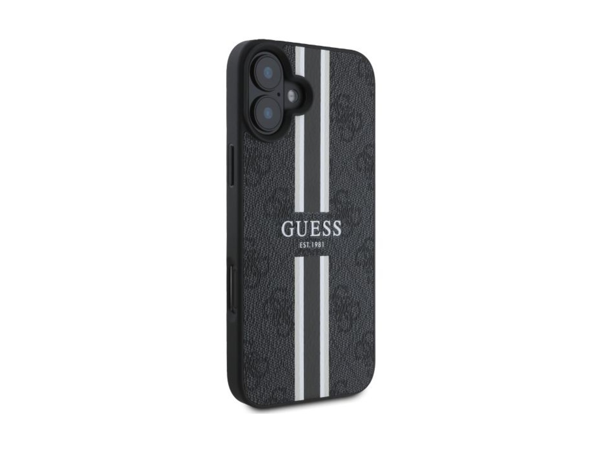 Capa Guess 4G com estampado de riscas e MagSafe para iPhone 16 - preta