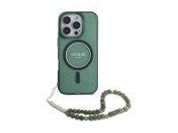 Guess IML Glitter With Pearl Strap MagSafe case for iPhone 16 Pro Max - green