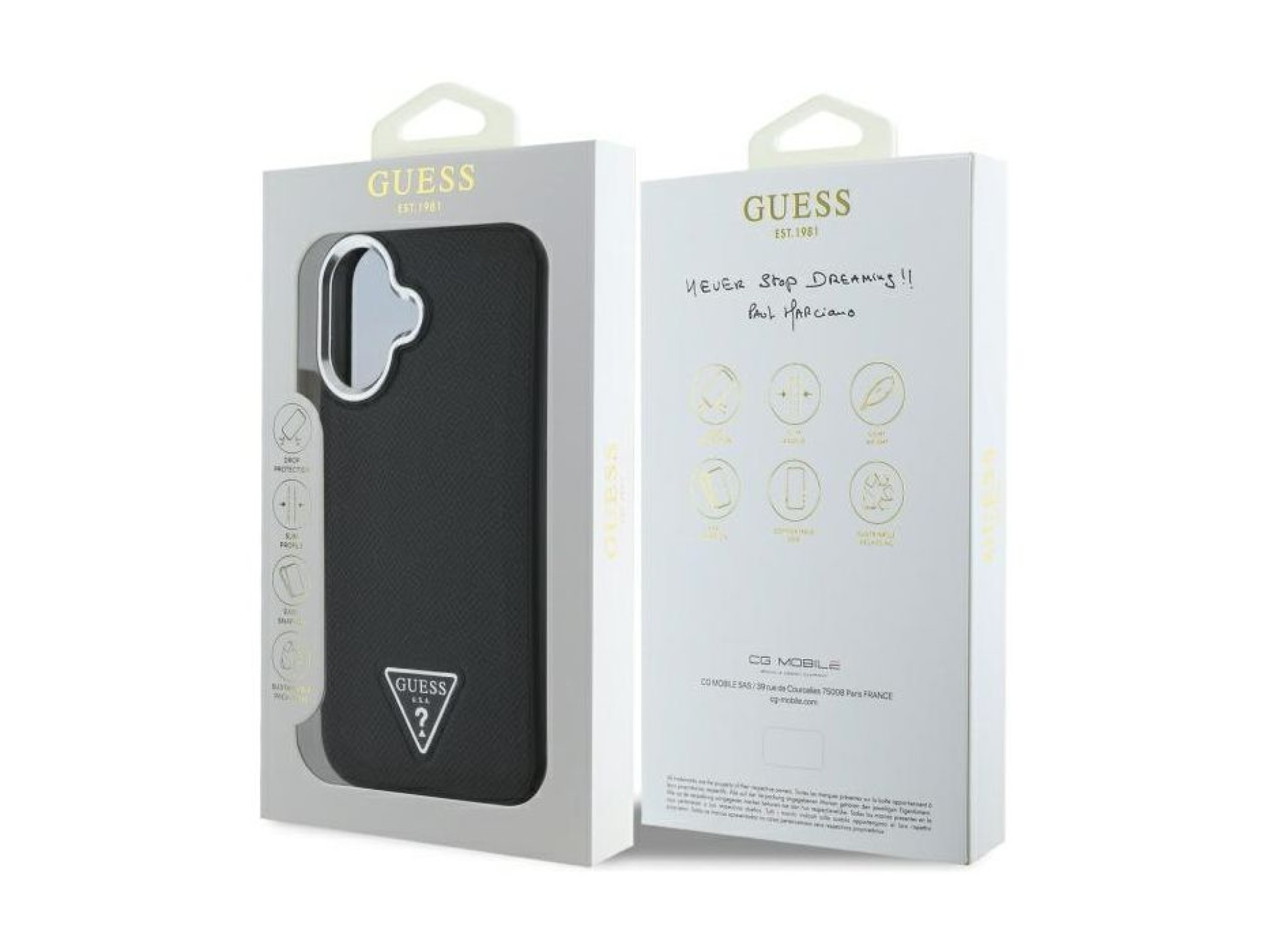 Capa Guess Granulada com Triângulos e MagSafe para iPhone 16 - preta