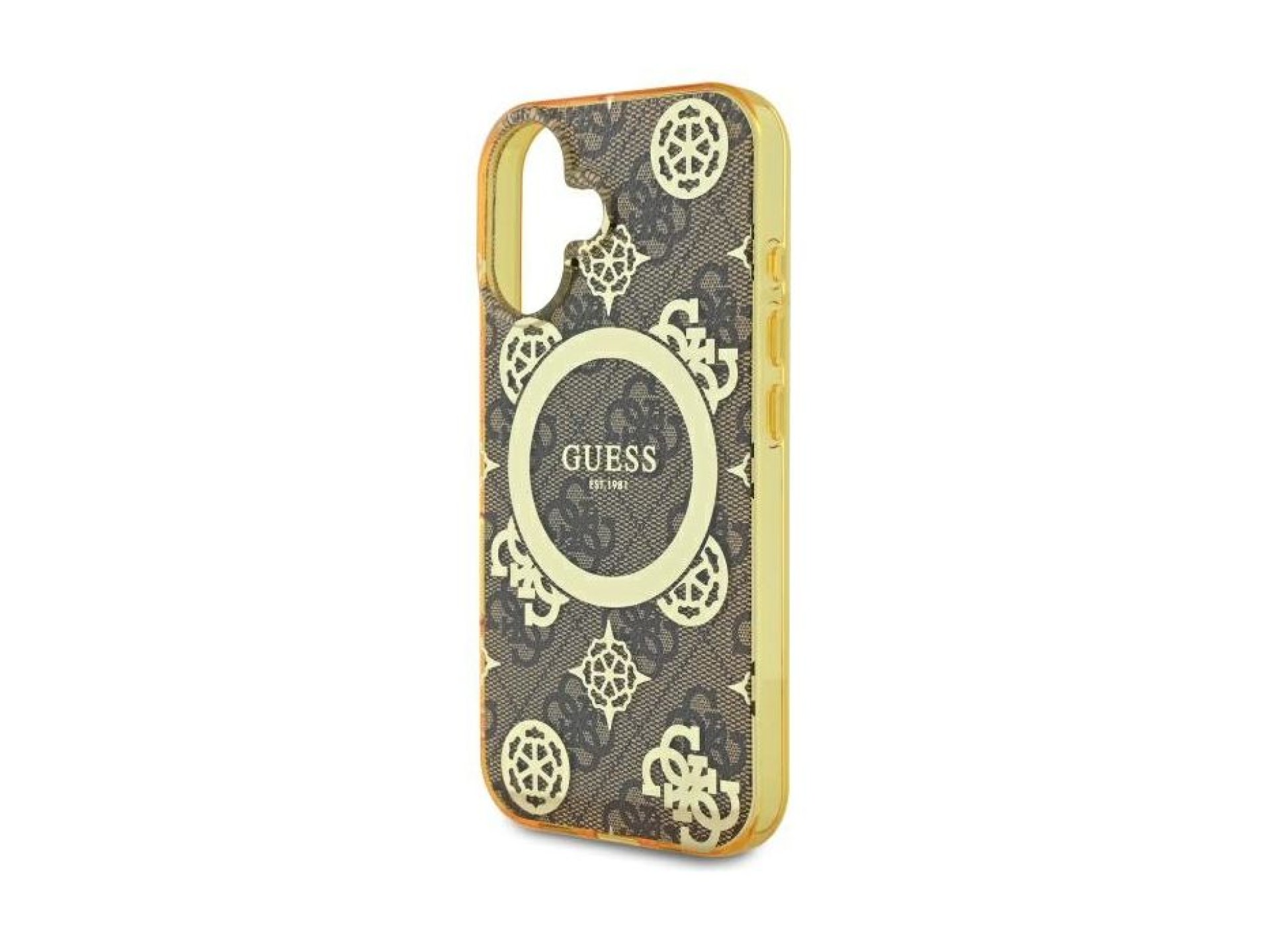Guess IML Peony On 4G Background MagSafe iPhone 16 Case - Brown