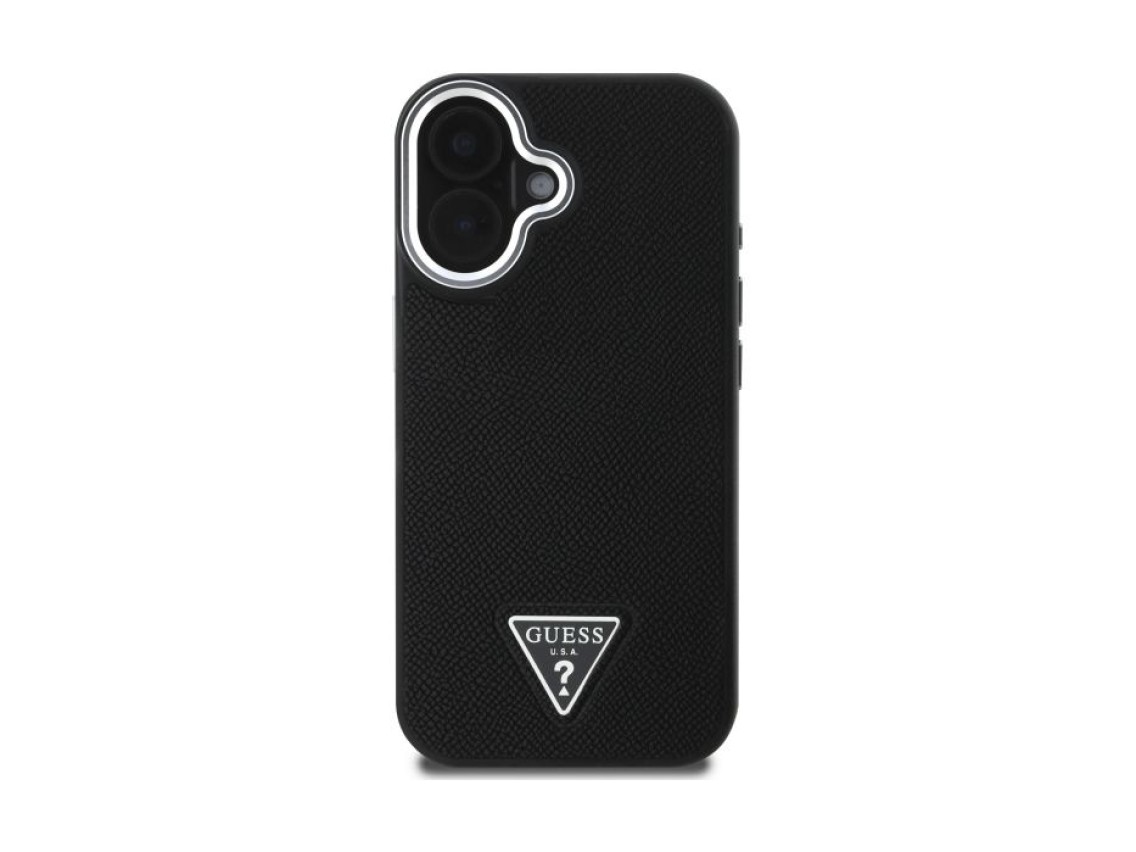 Capa Guess Granulada com Triângulos e MagSafe para iPhone 16 - preta