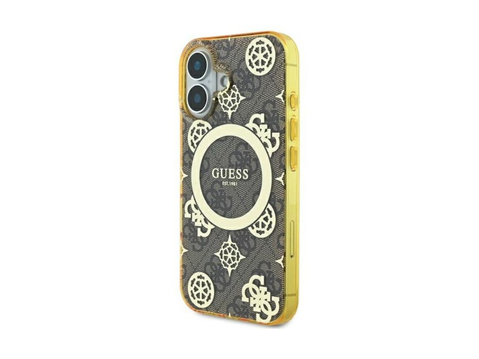 Guess IML Peony On 4G Background MagSafe iPhone 16 Case - Brown