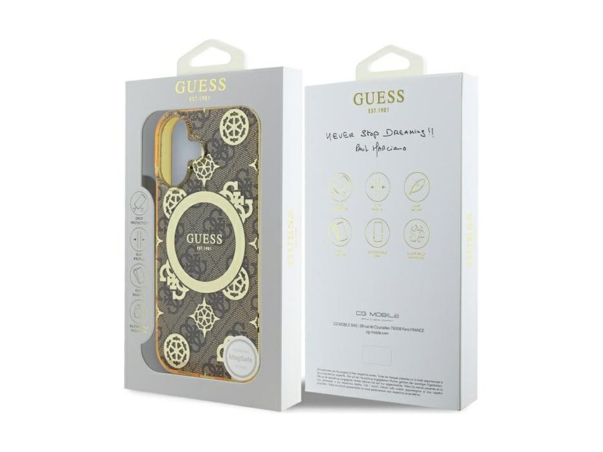 Guess IML Peony On 4G Background MagSafe iPhone 16 Case - Brown