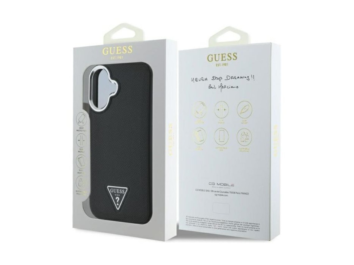 Capa Guess Granulada com Triângulos e MagSafe para iPhone 16 - preta