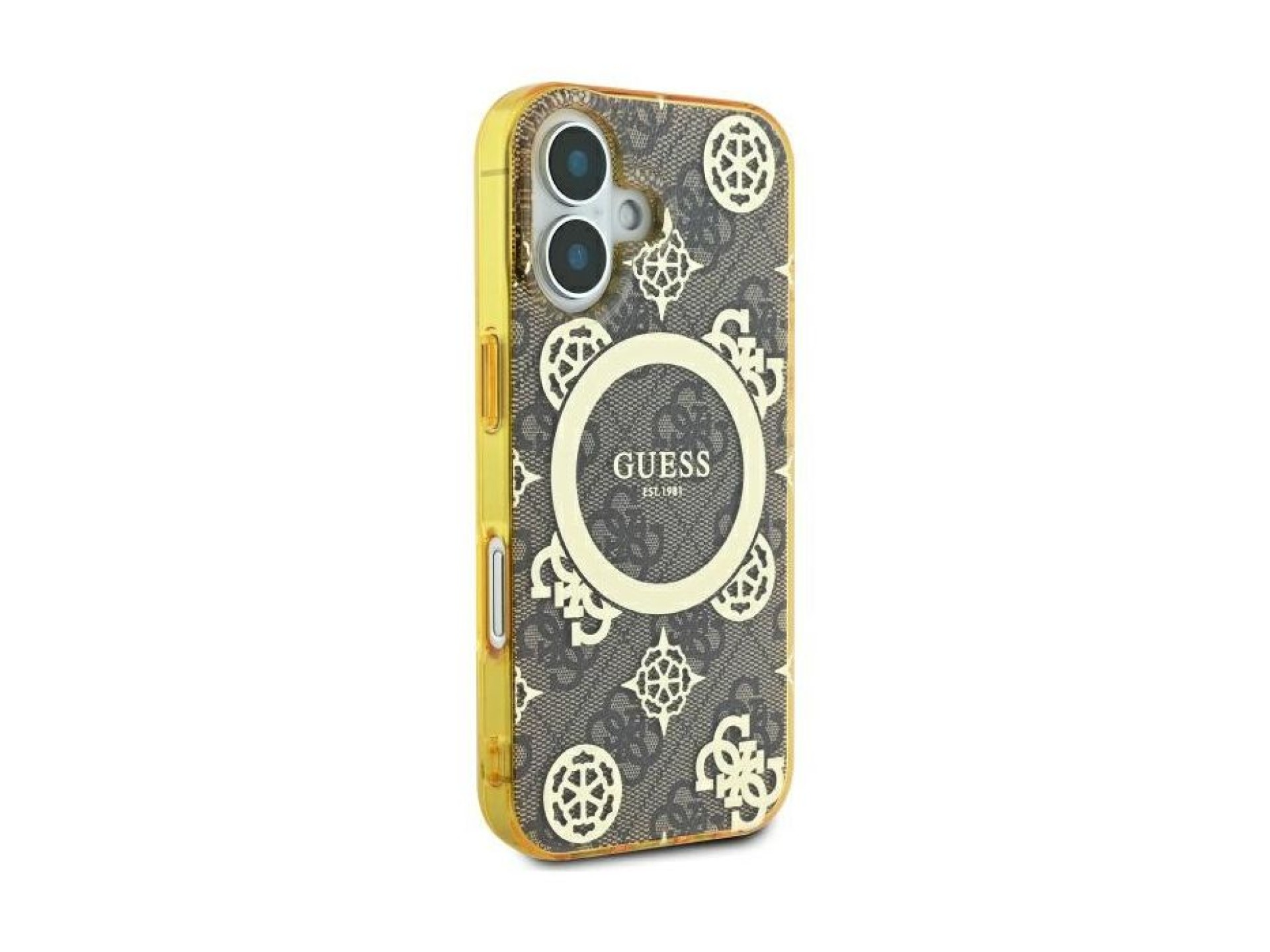 Guess IML Peony On 4G Background MagSafe iPhone 16 Case - Brown