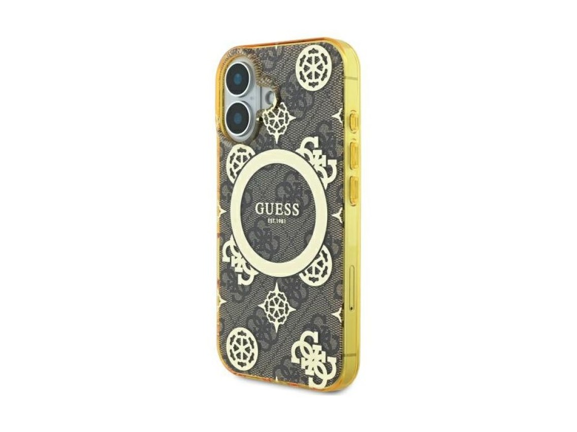 Guess IML Peony On 4G Background MagSafe iPhone 16 Case - Brown