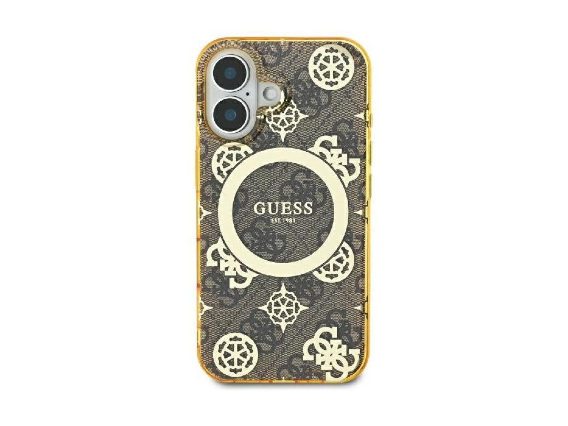 Guess IML Peony On 4G Background MagSafe iPhone 16 Case - Brown