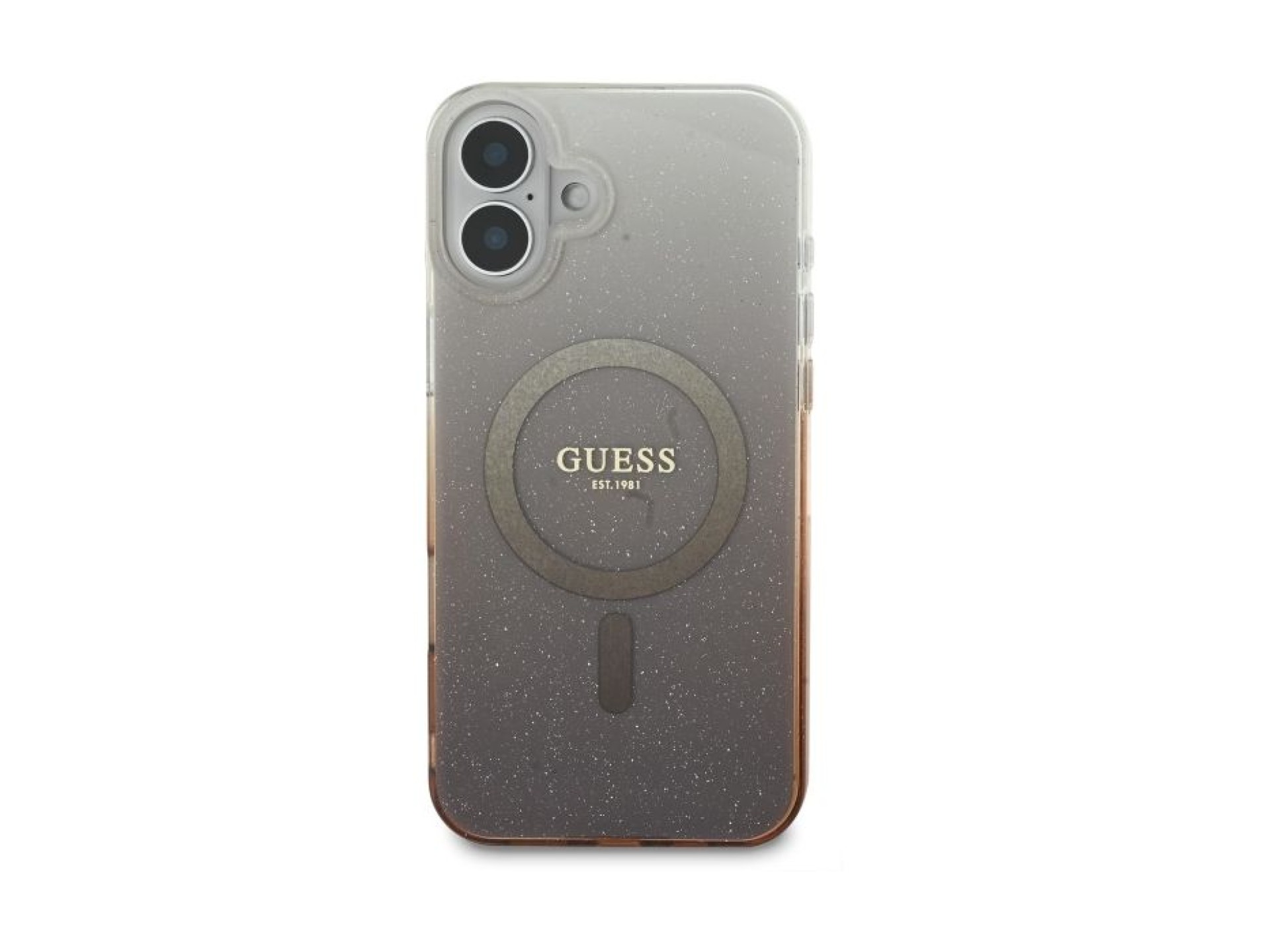 Funda Guess IML Glitter Gradient MagSafe para iPhone 16 - Marrón
