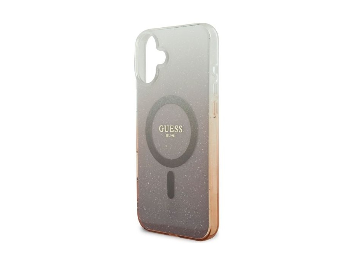 Funda Guess IML Glitter Gradient MagSafe para iPhone 16 - Marrón