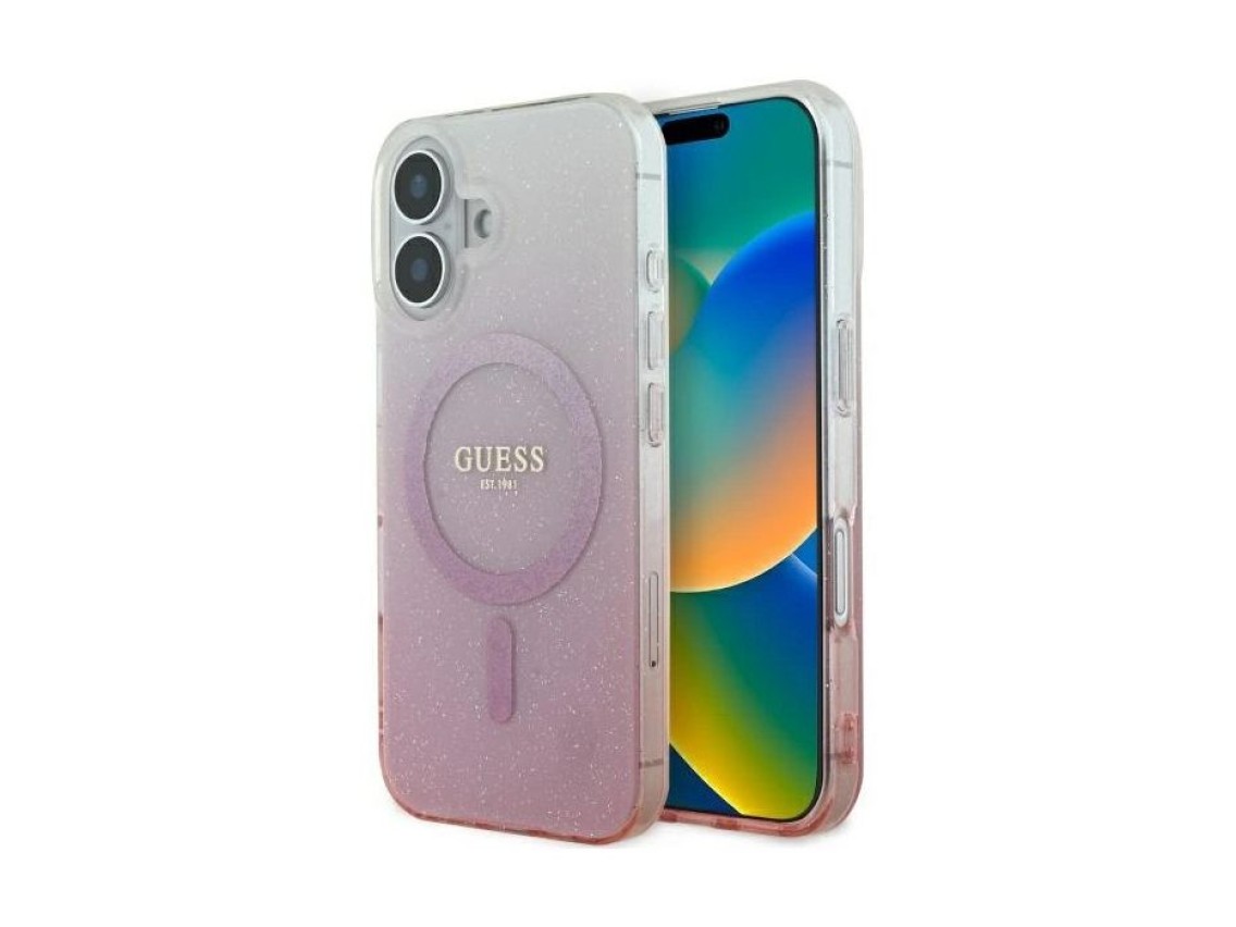 Guess IML Glitter Gradient MagSafe Case for iPhone 16 - Pink