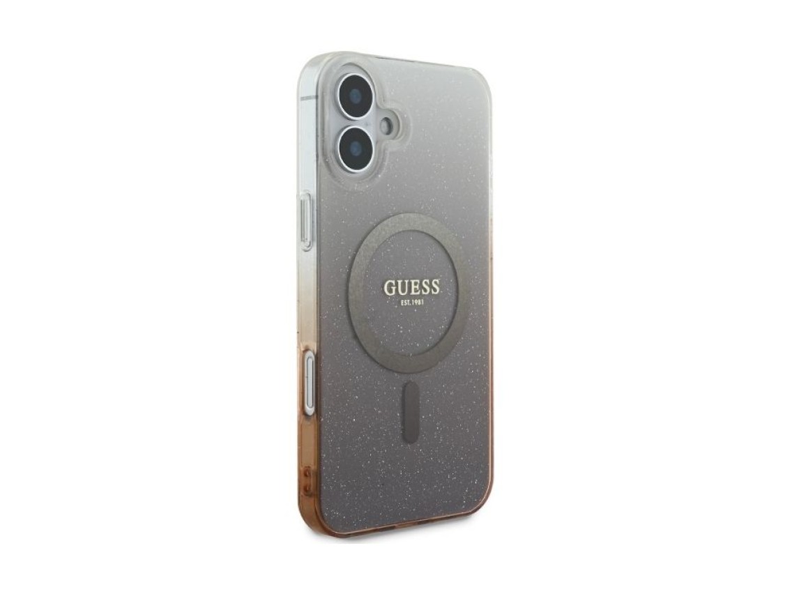 Funda Guess IML Glitter Gradient MagSafe para iPhone 16 - Marrón