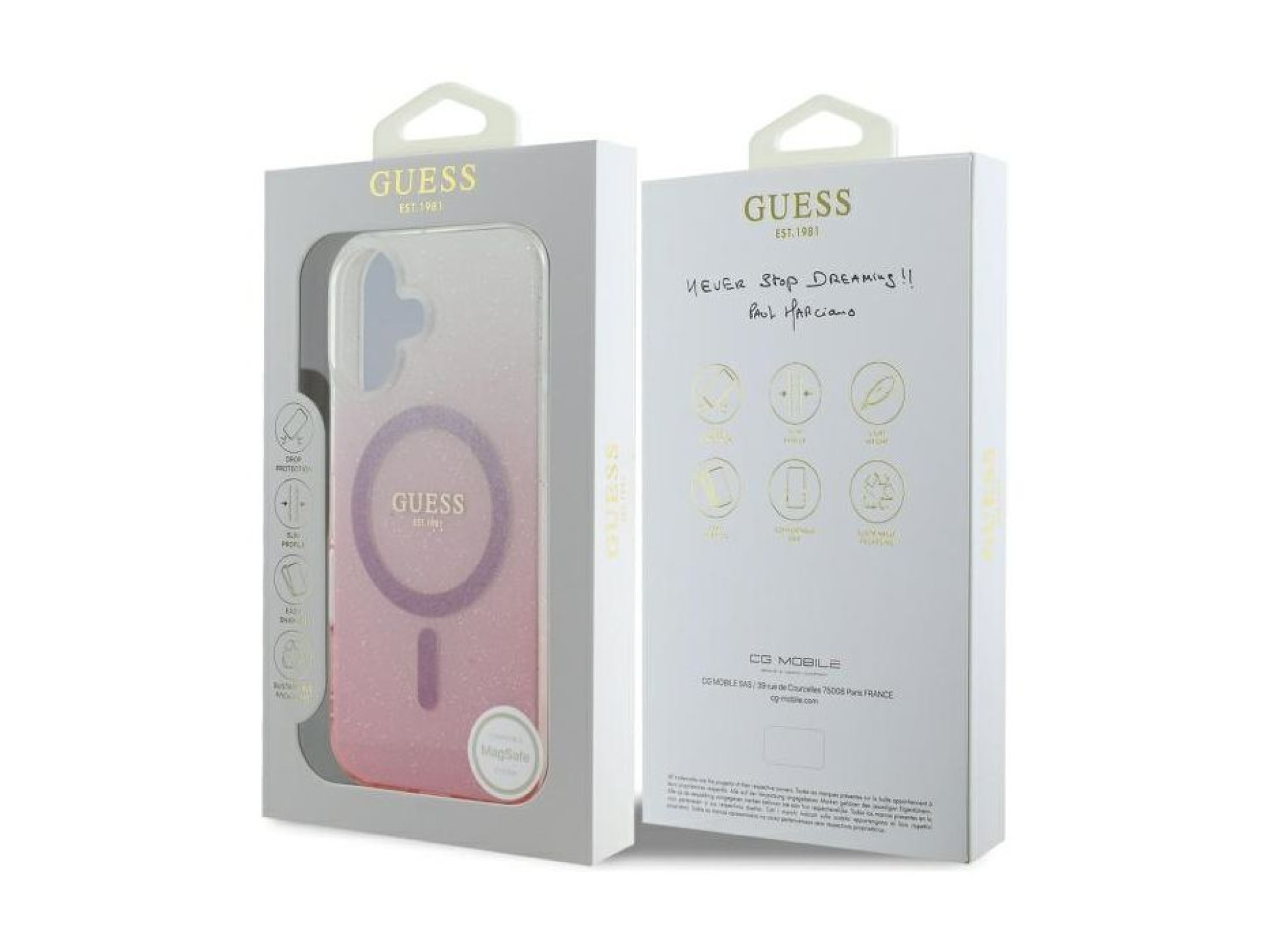 Capa Guess IML Glitter Gradient MagSafe para iPhone 16 - Rosa