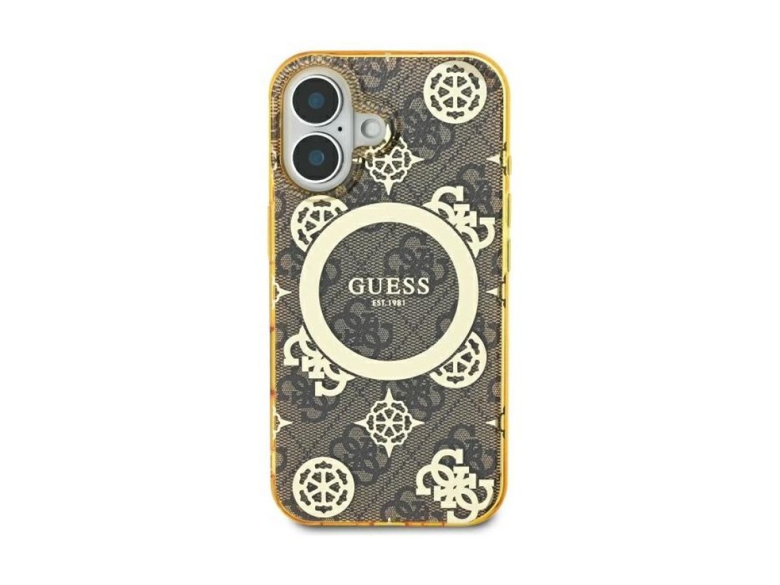 Guess IML Peony On 4G Background MagSafe iPhone 16 Case - Brown