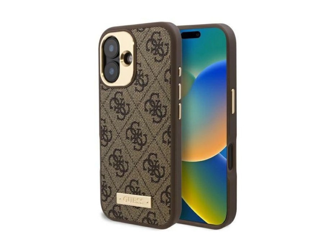Guess 4G Logo Plate MagSafe Case for iPhone 16 Plus - Brown