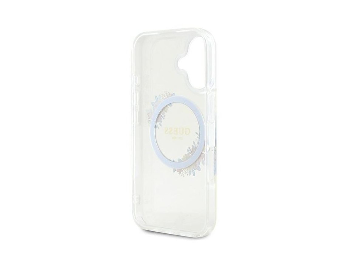 Guess IML Flowers Wreath MagSafe Case for iPhone 16 Plus - Clear