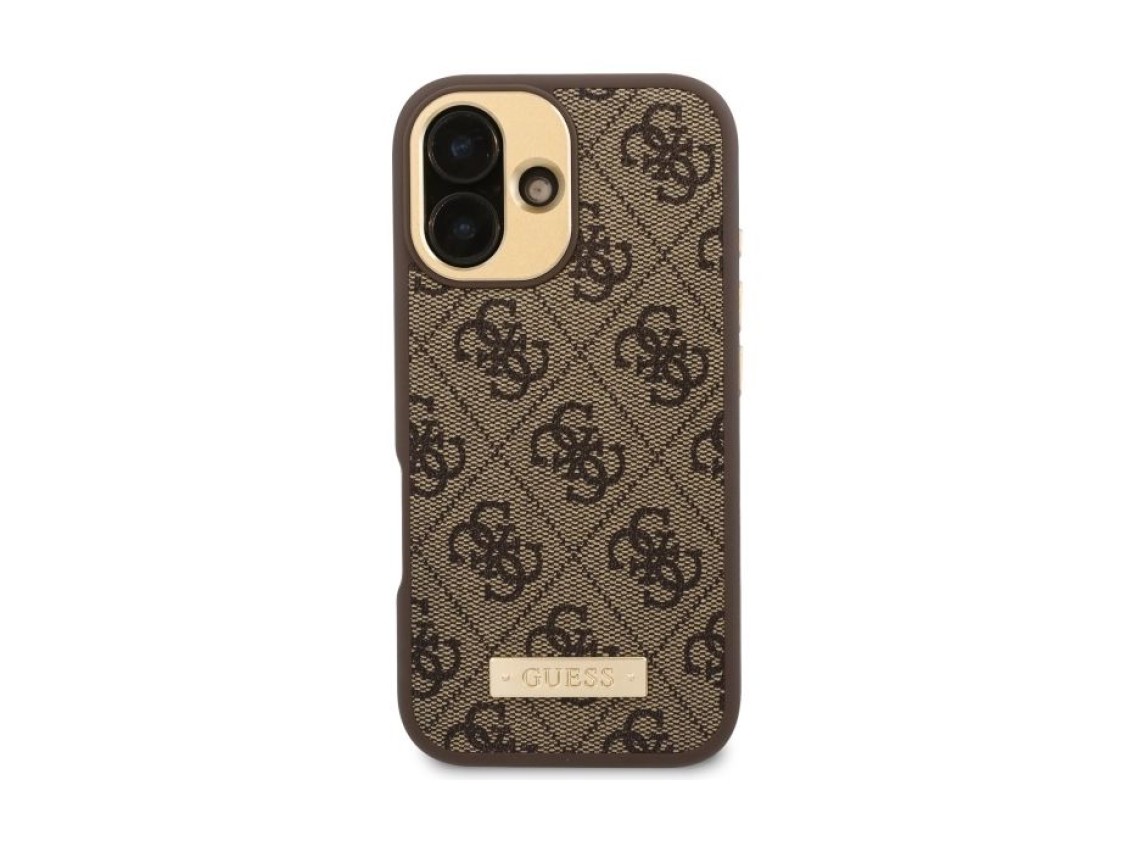 Guess 4G Logo Plate MagSafe case for iPhone 16 - brown