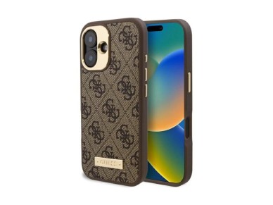 Guess 4G Logo Plate MagSafe case for iPhone 16 - brown Guess 4G Logo Plate MagSafe case for iPhone 16 - brown